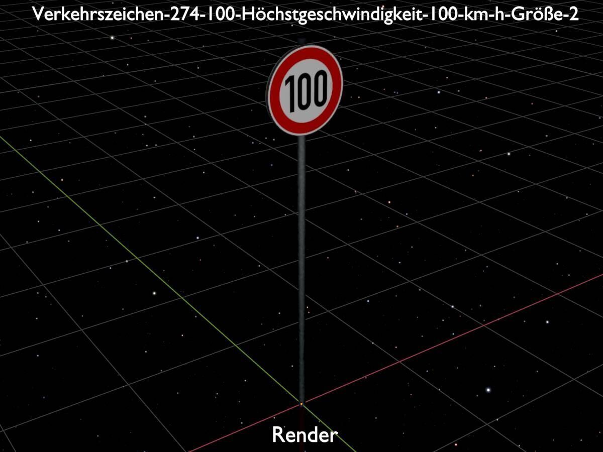 Traffic sign 274-100 Speed limit 100 km h Size-2 Low-poly 3D model_20
