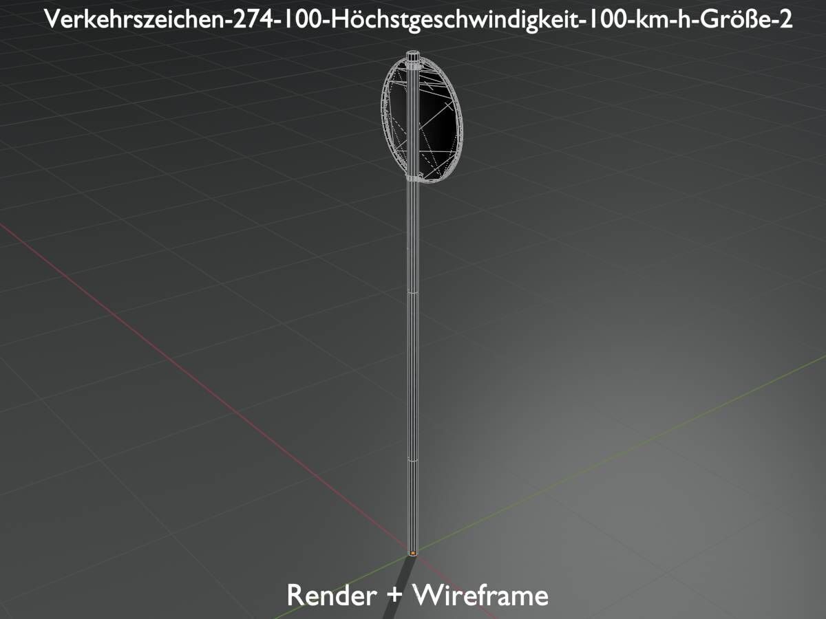 Traffic sign 274-100 Speed limit 100 km h Size-2 Low-poly 3D model_7