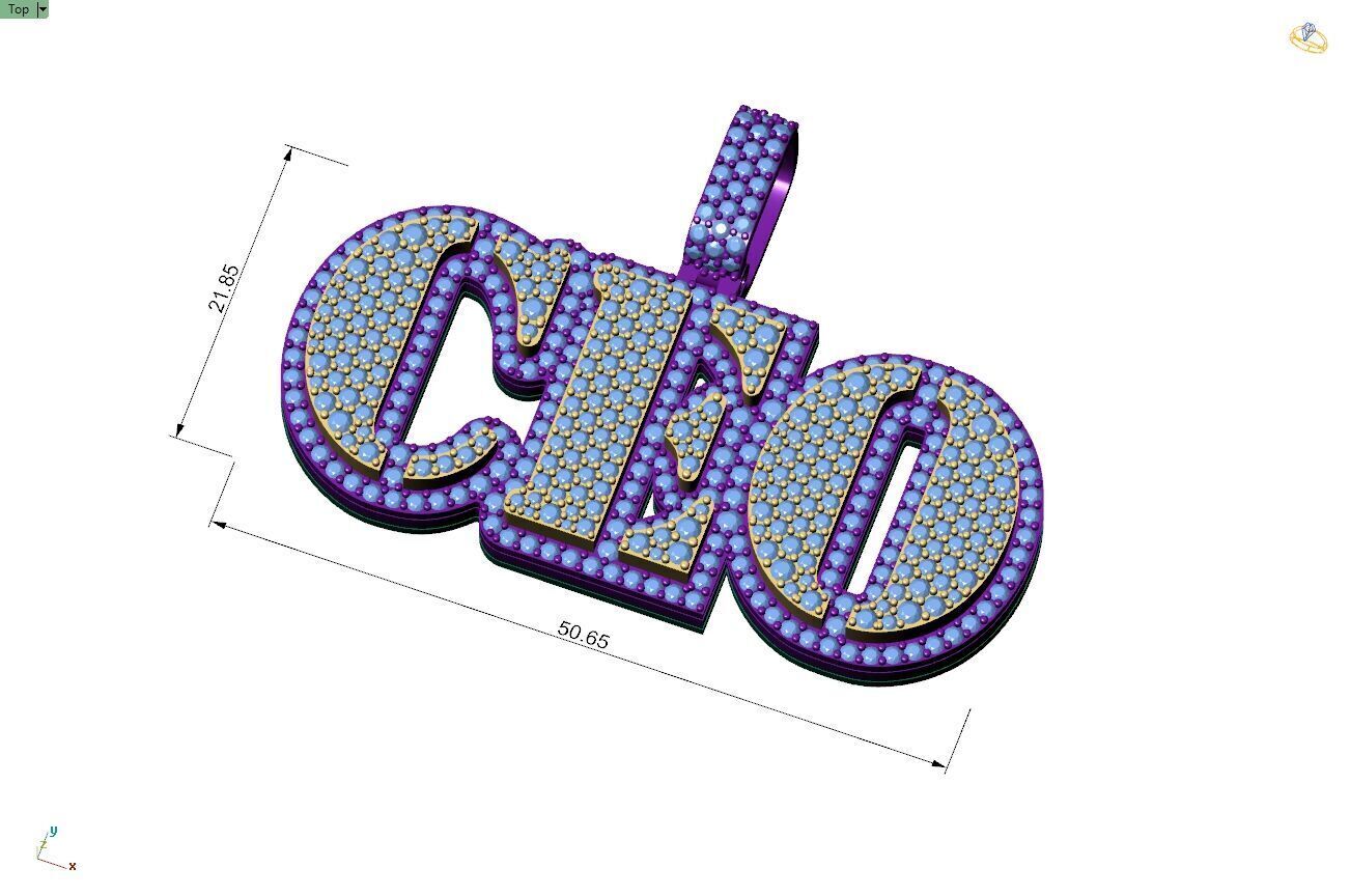 Custom CEO Name Double Layer Diamond Pendant - C E O Necklace 3D print model_4