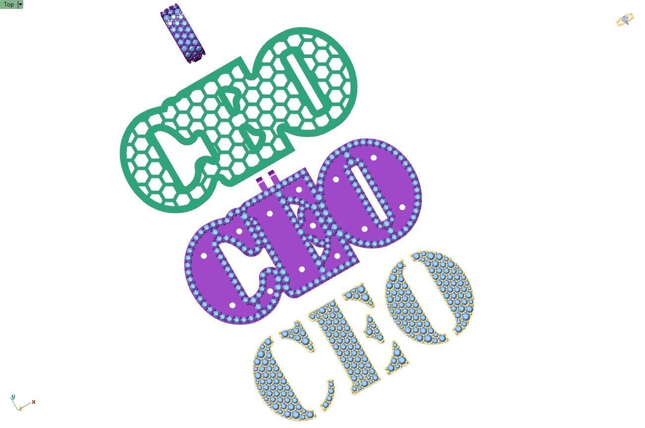 Custom CEO Name Double Layer Diamond Pendant - C E O Necklace 3D print model_11