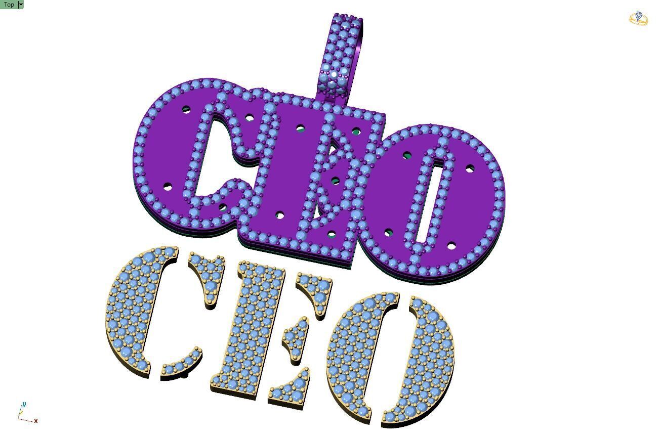 Custom CEO Name Double Layer Diamond Pendant - C E O Necklace 3D print model_9