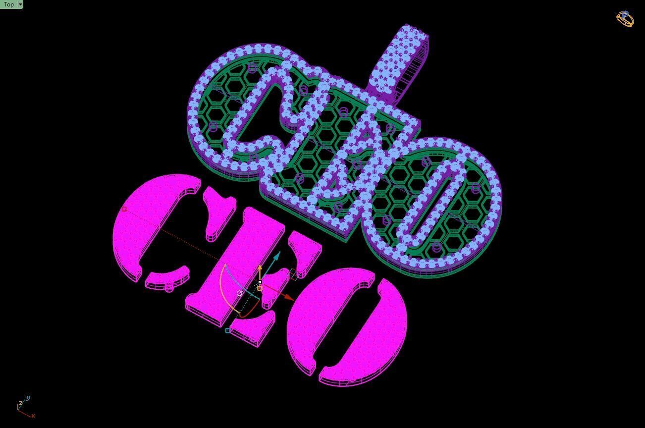 Custom CEO Name Double Layer Diamond Pendant - C E O Necklace 3D print model_14