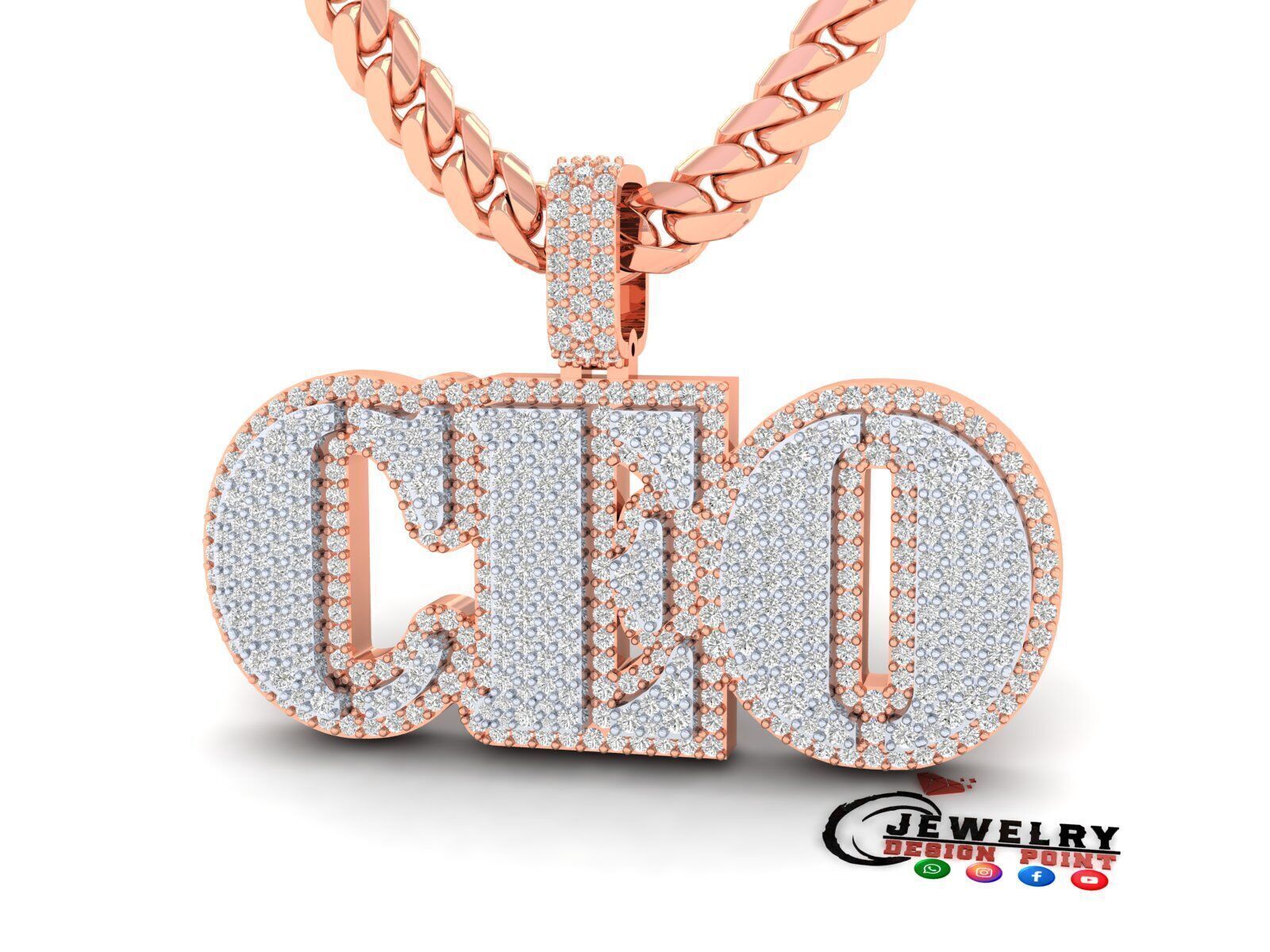 Custom CEO Name Double Layer Diamond Pendant - C E O Necklace 3D print model_2