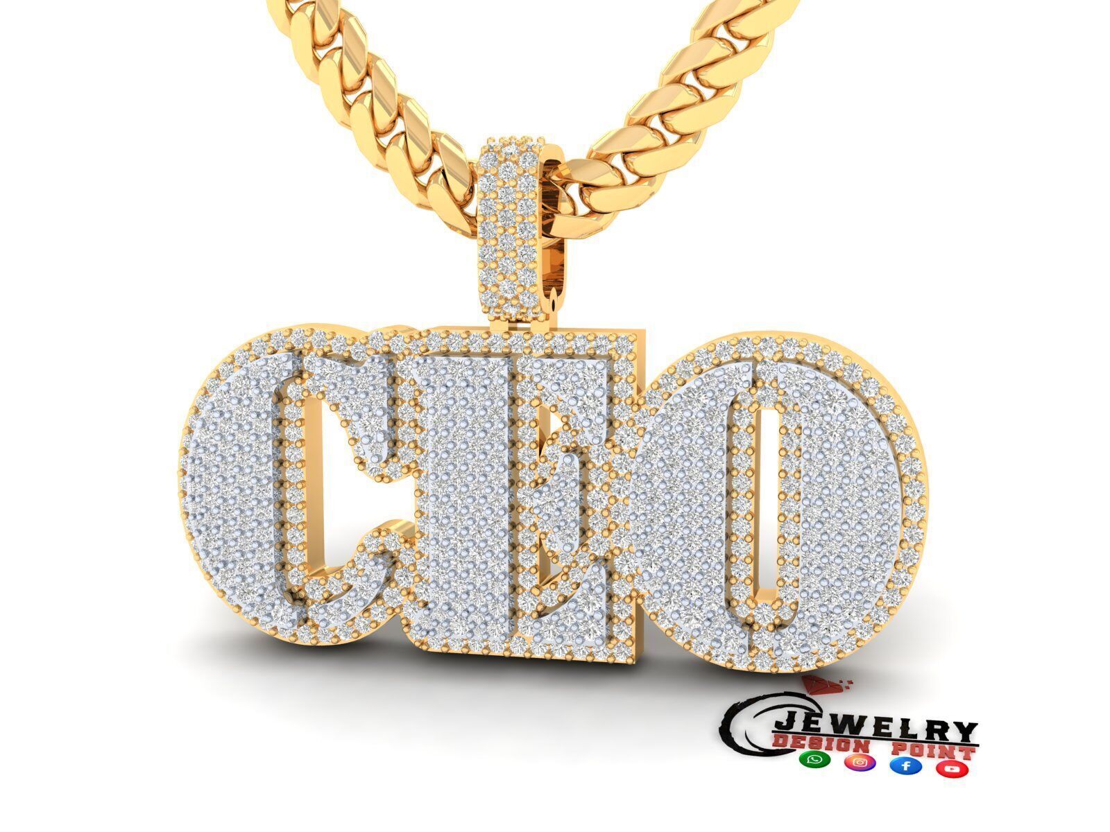 Custom CEO Name Double Layer Diamond Pendant - C E O Necklace 3D print model_3