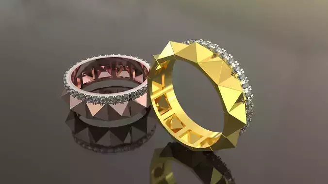 wedding band pyramid with diamonds sz 18 5 mm 3D print model