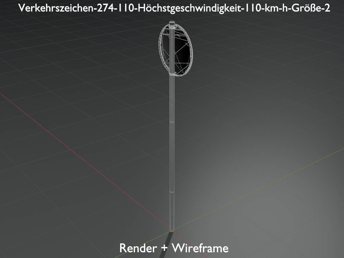 Traffic sign 274-110 Speed limit 110 km h Size-2 Low-poly 3D model_7