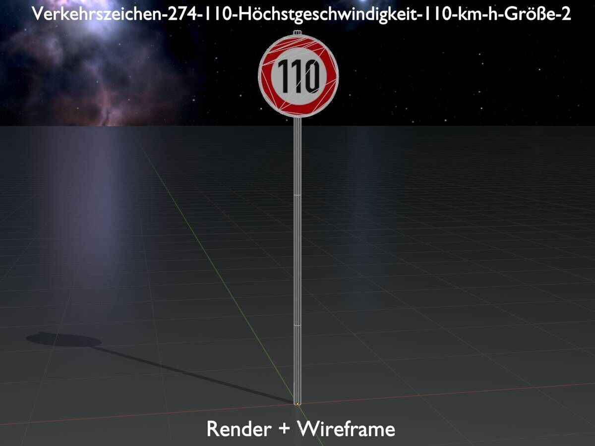 Traffic sign 274-110 Speed limit 110 km h Size-2 Low-poly 3D model_8