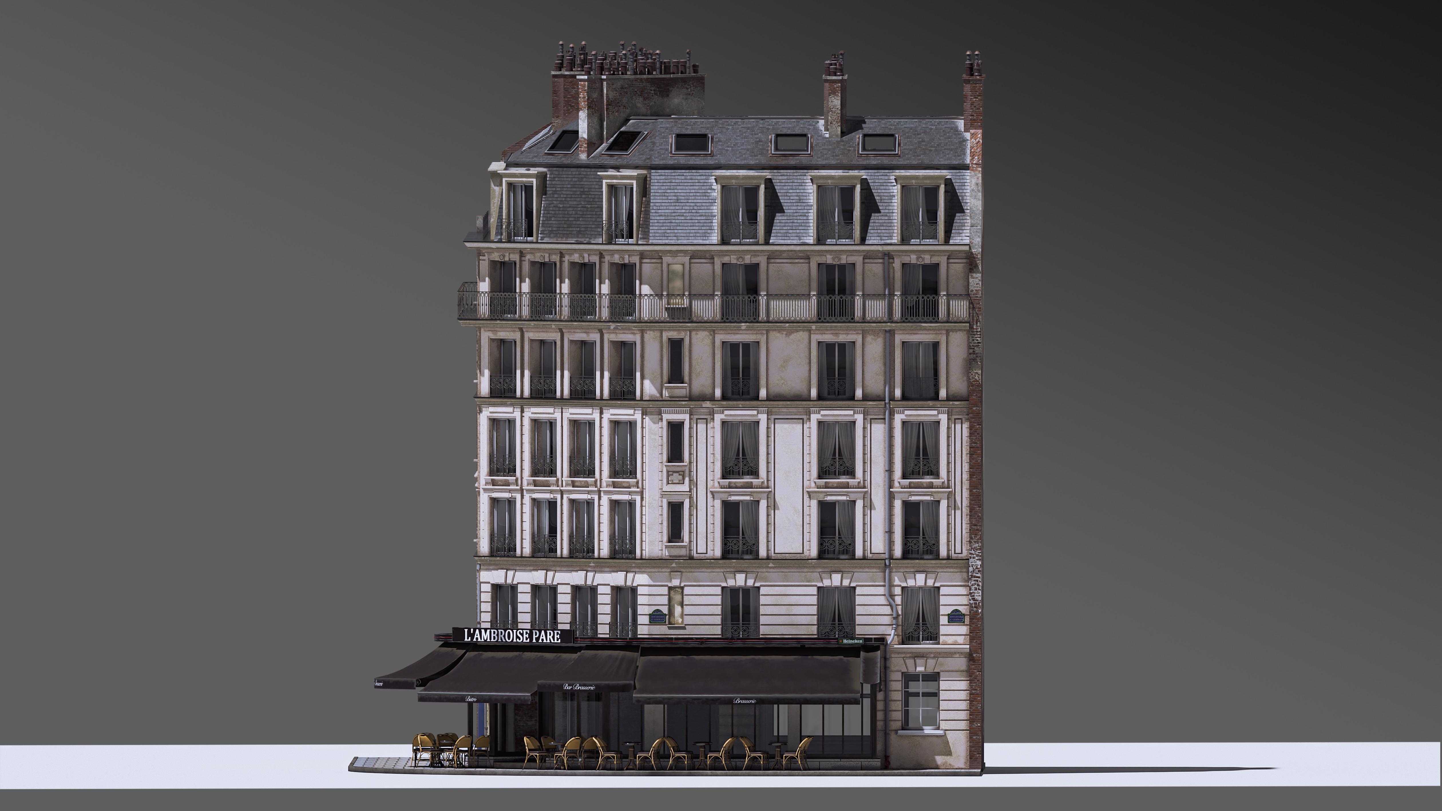 European Corner Cafe Building 3D model_7