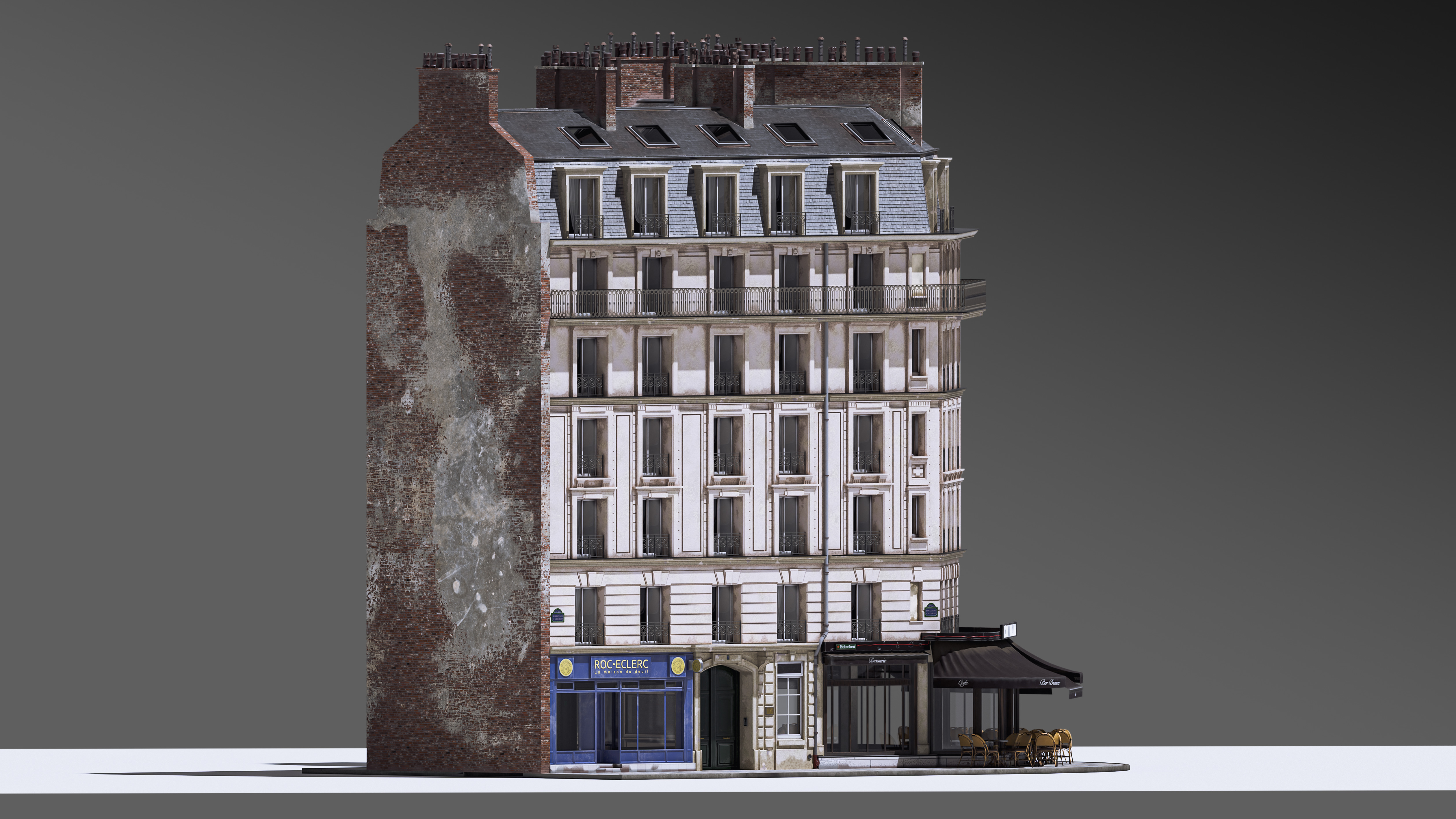 European Corner Cafe Building 3D model_11