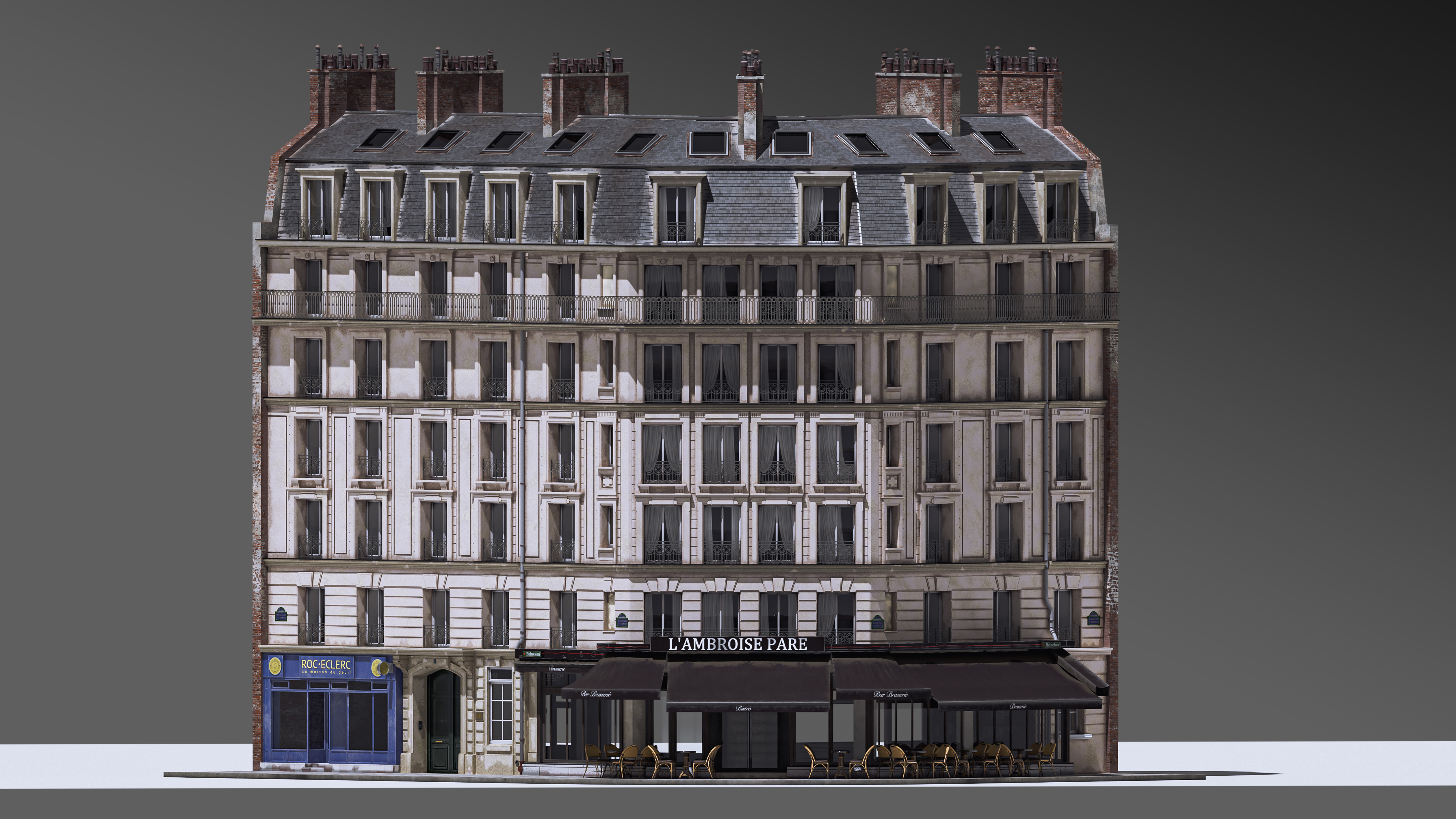 European Corner Cafe Building 3D model_6