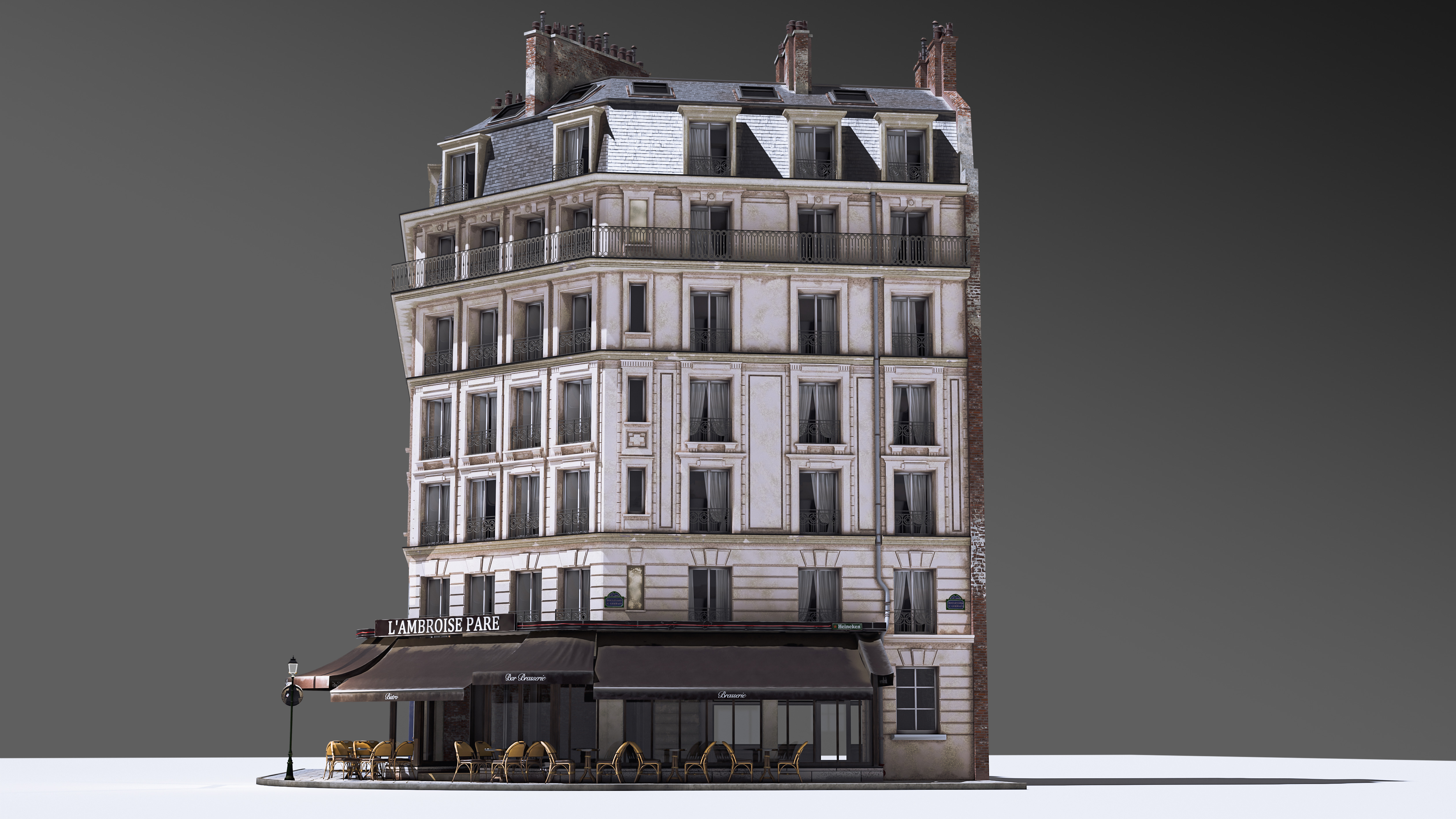 European Corner Cafe Building 3D model_1