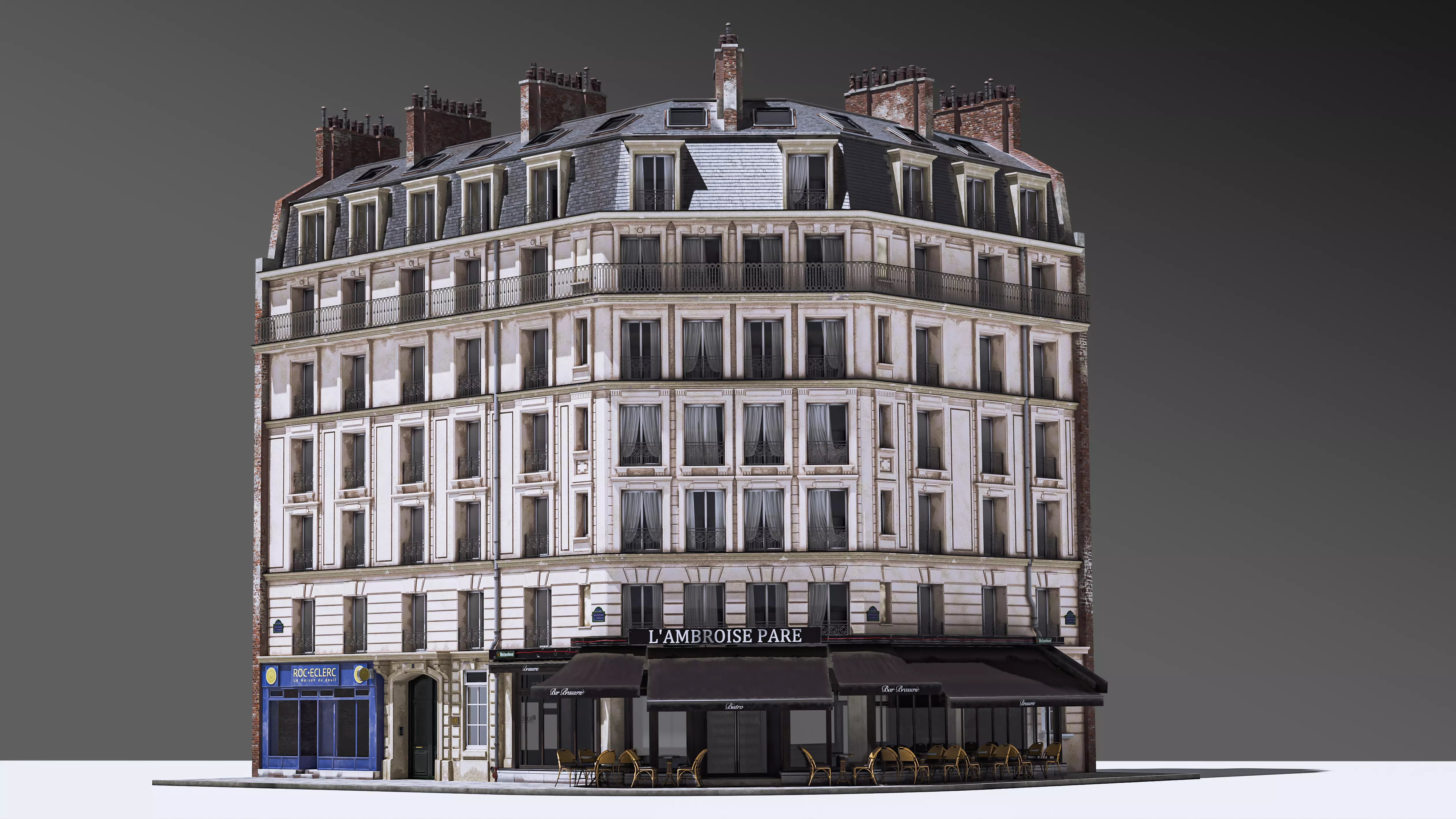 European Corner Cafe Building 3D model_0