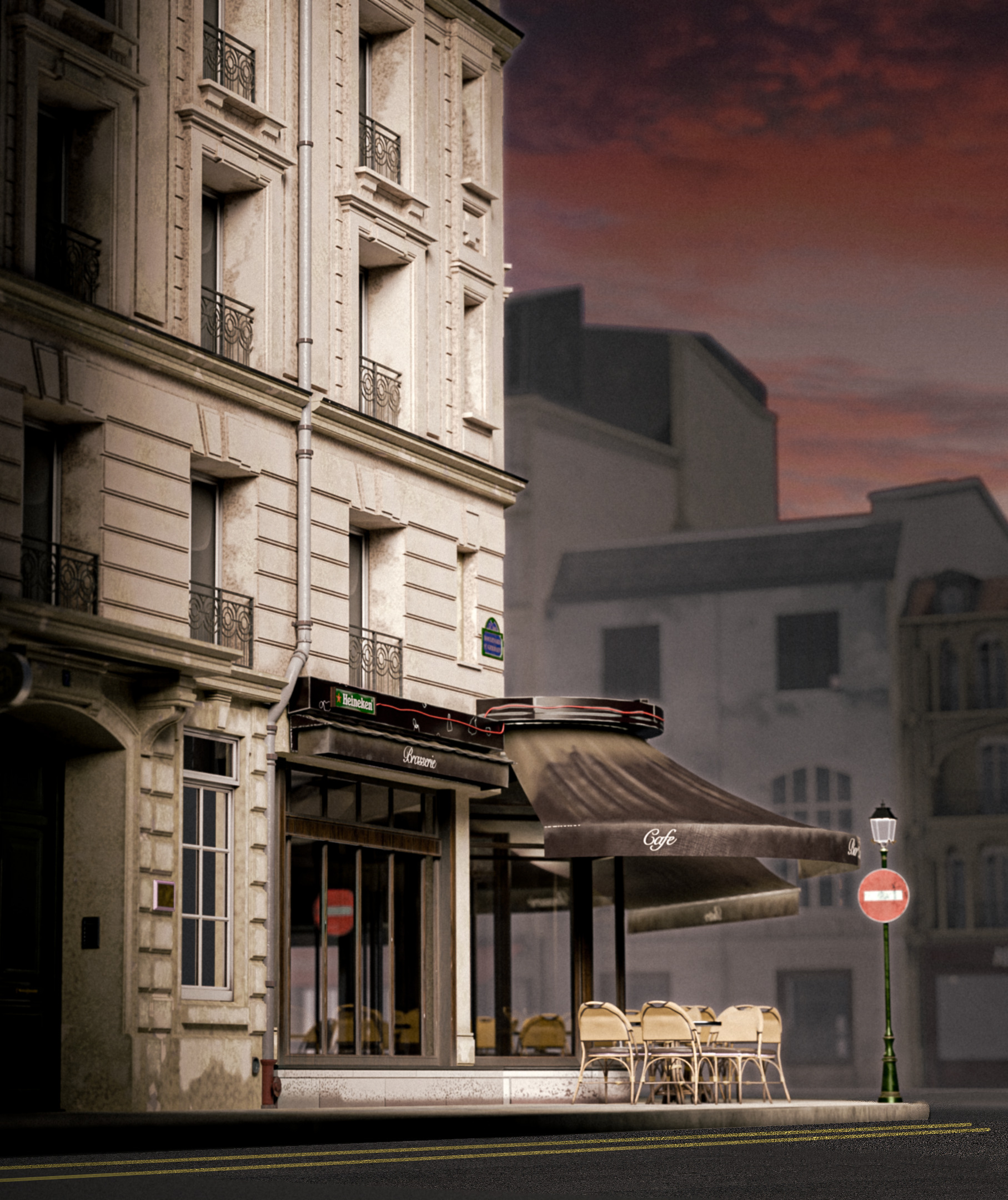 European Corner Cafe Building 3D model_2