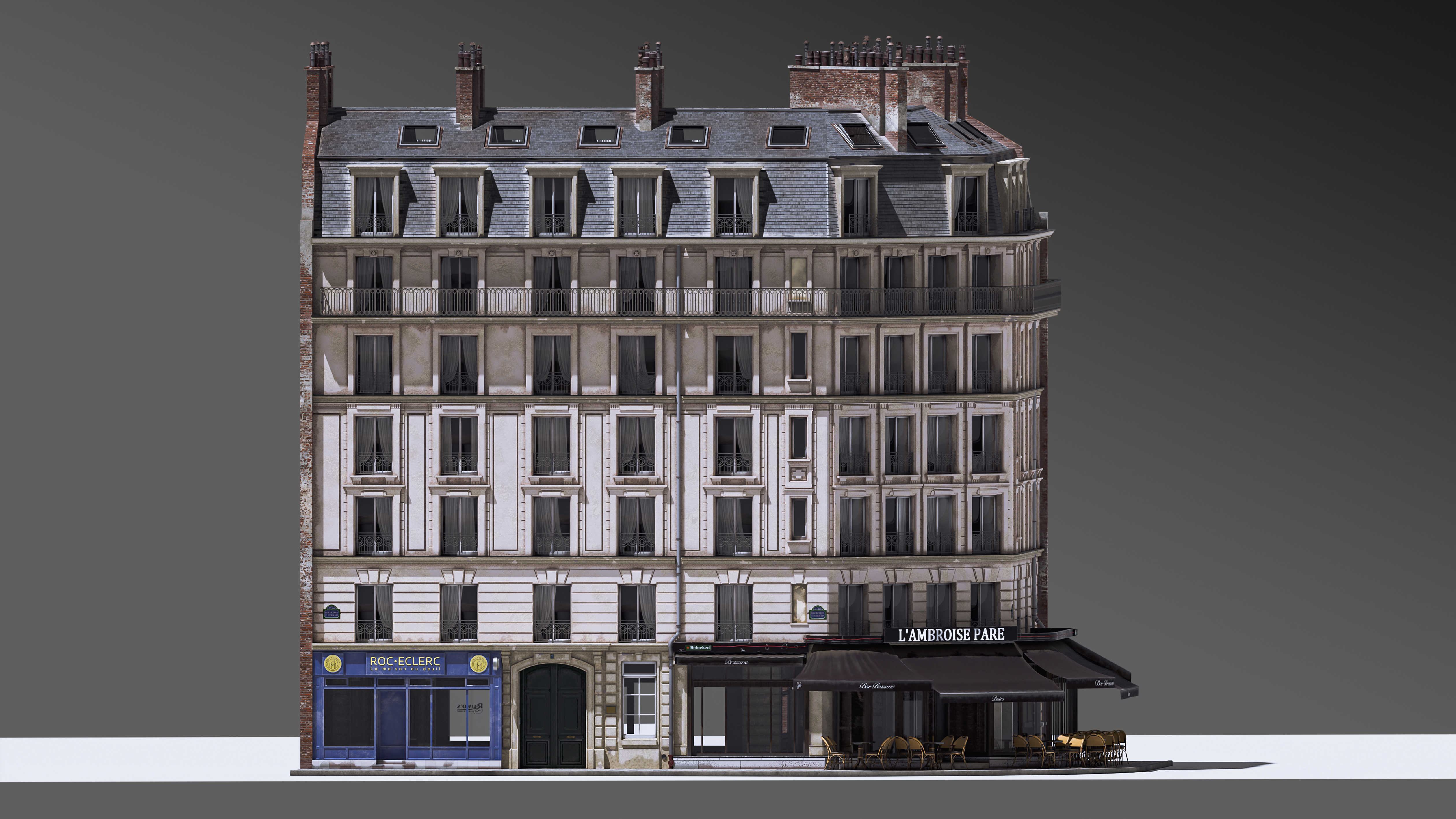 European Corner Cafe Building 3D model_12