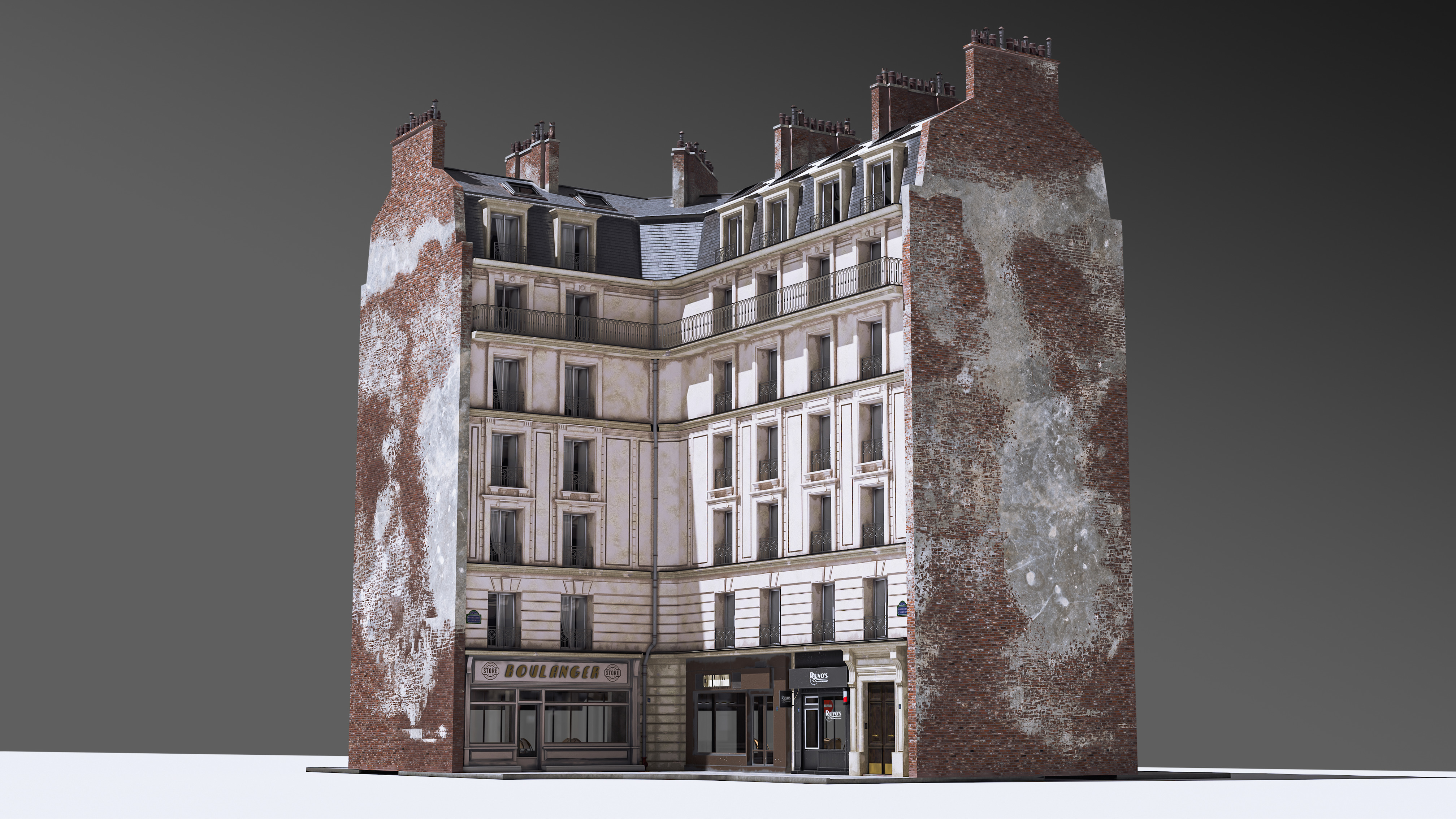 European Corner Cafe Building 3D model_4