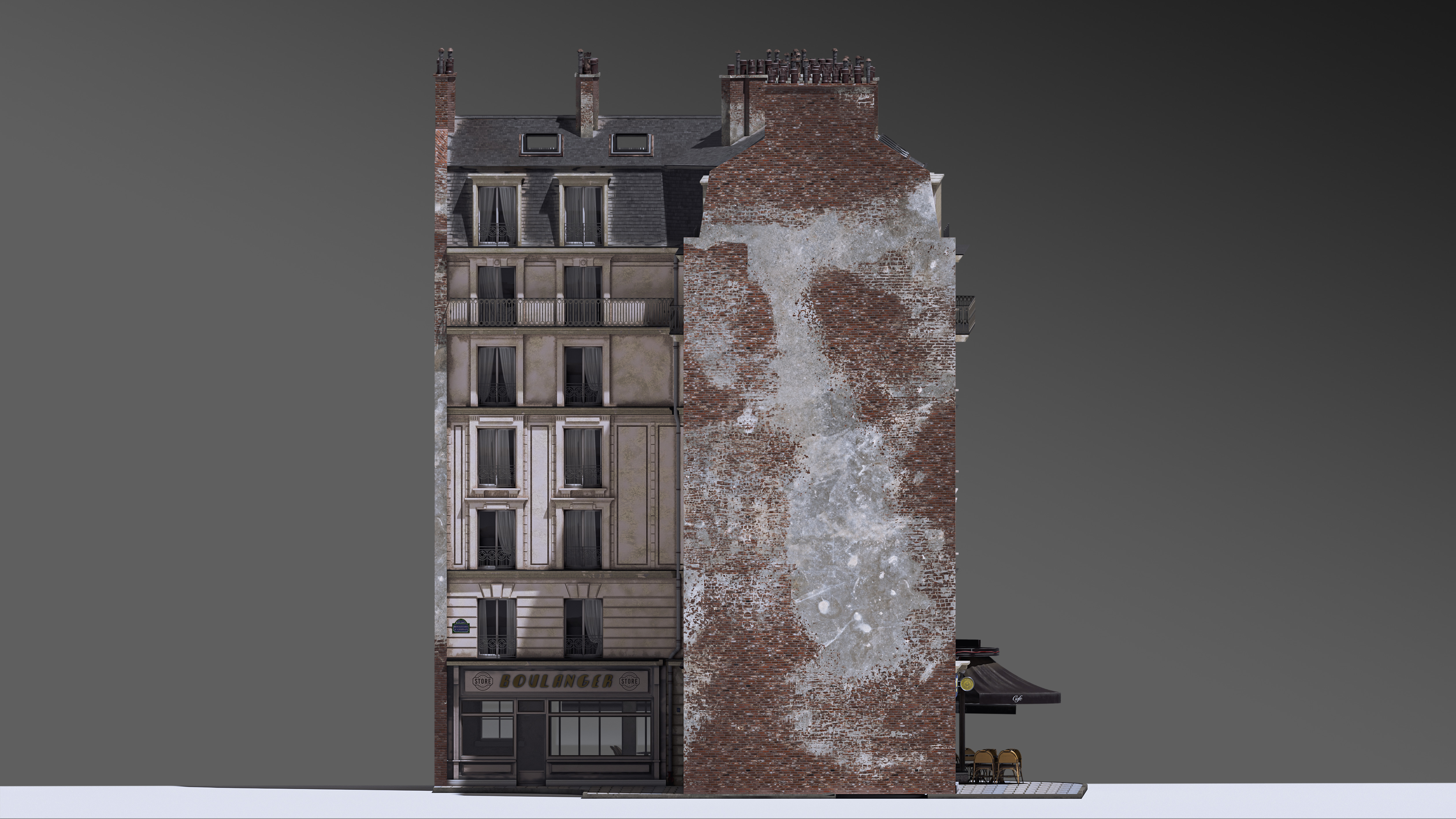 European Corner Cafe Building 3D model_10