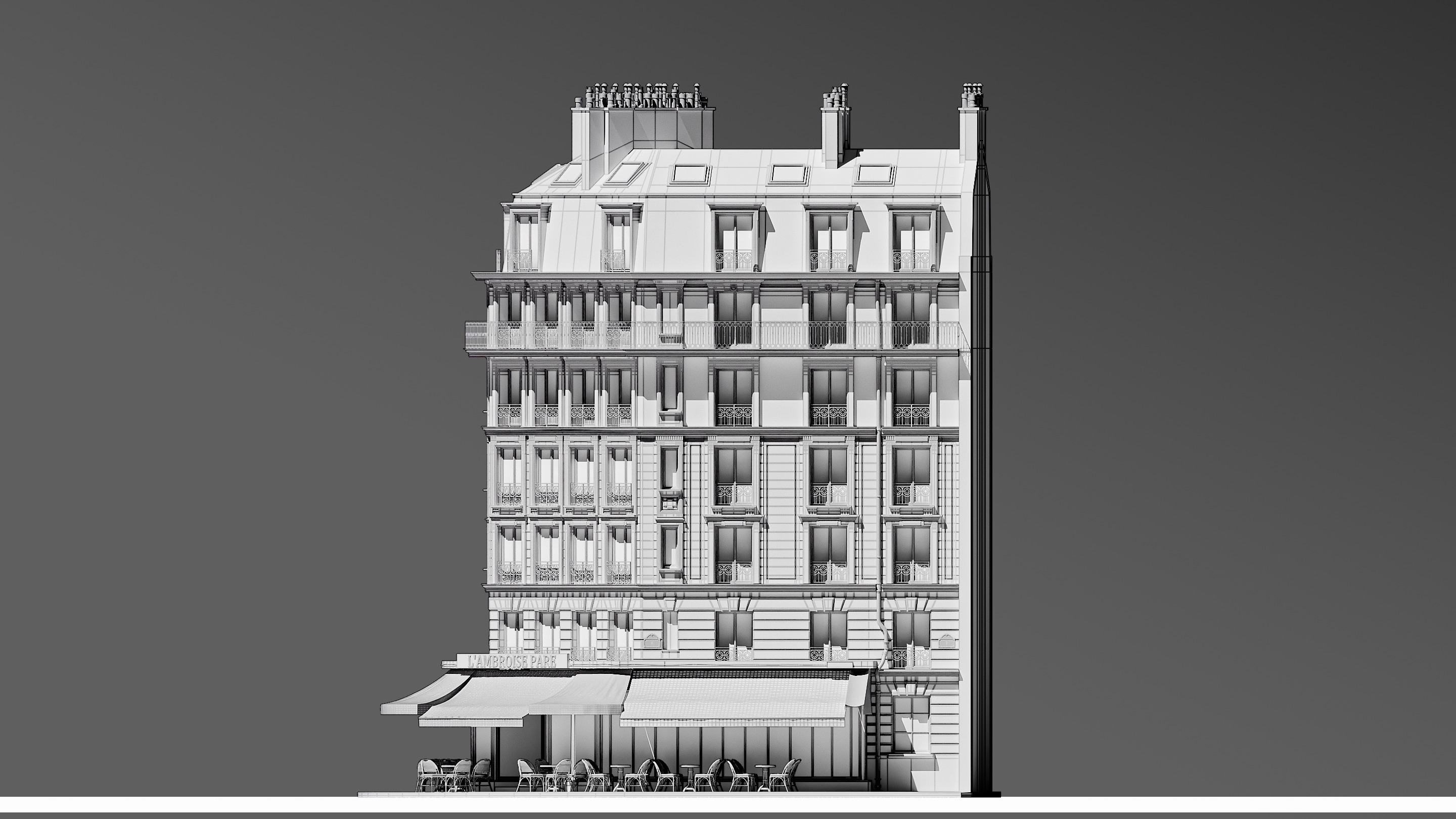 European Corner Cafe Building 3D model_15