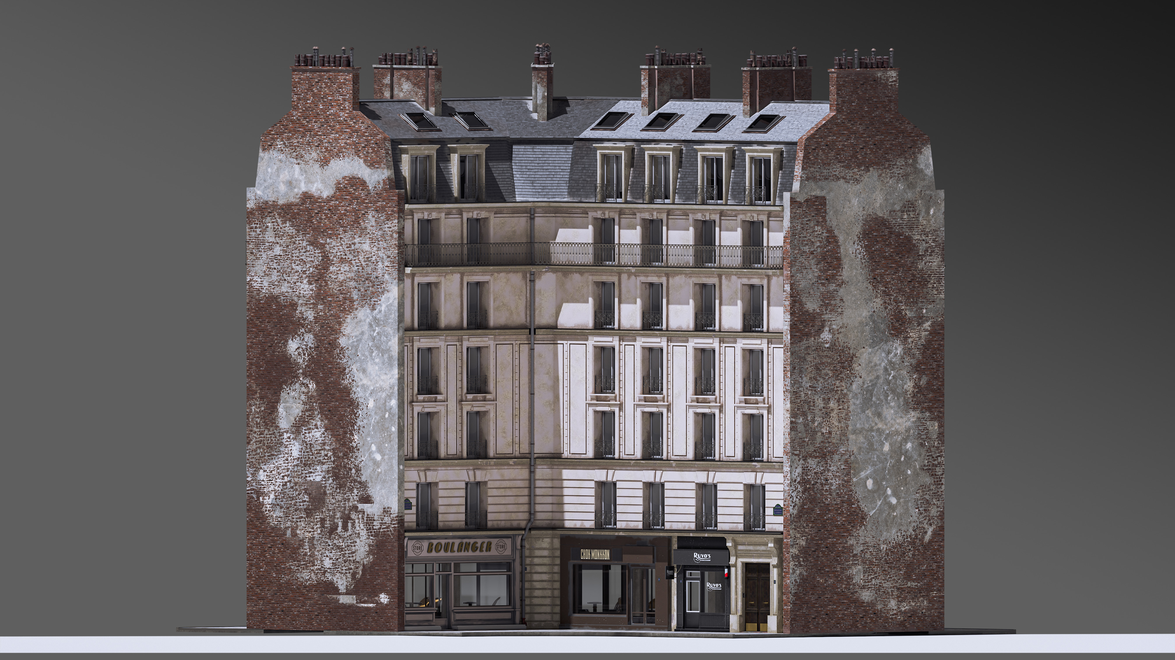 European Corner Cafe Building 3D model_9