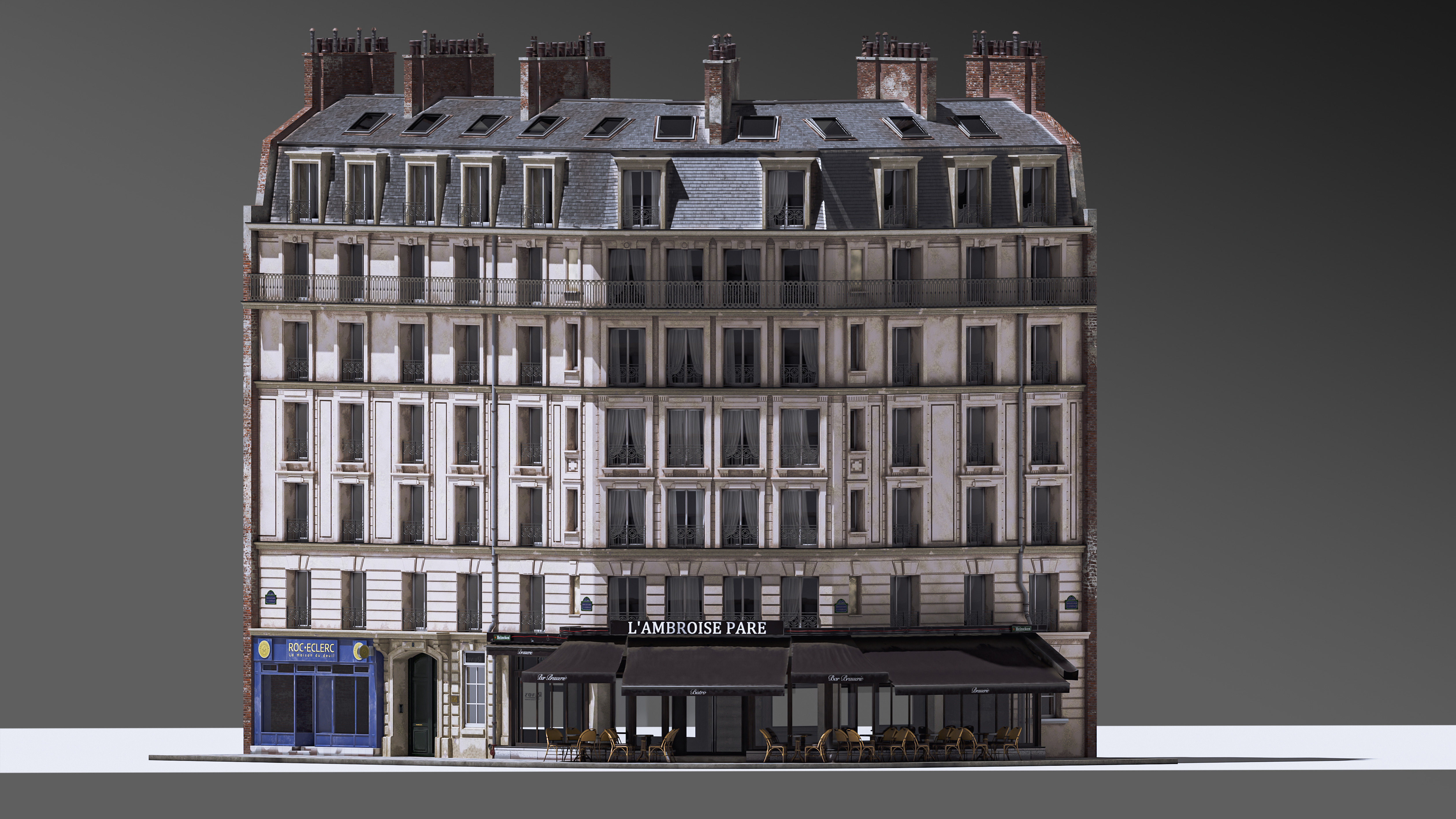 European Corner Cafe Building 3D model_13