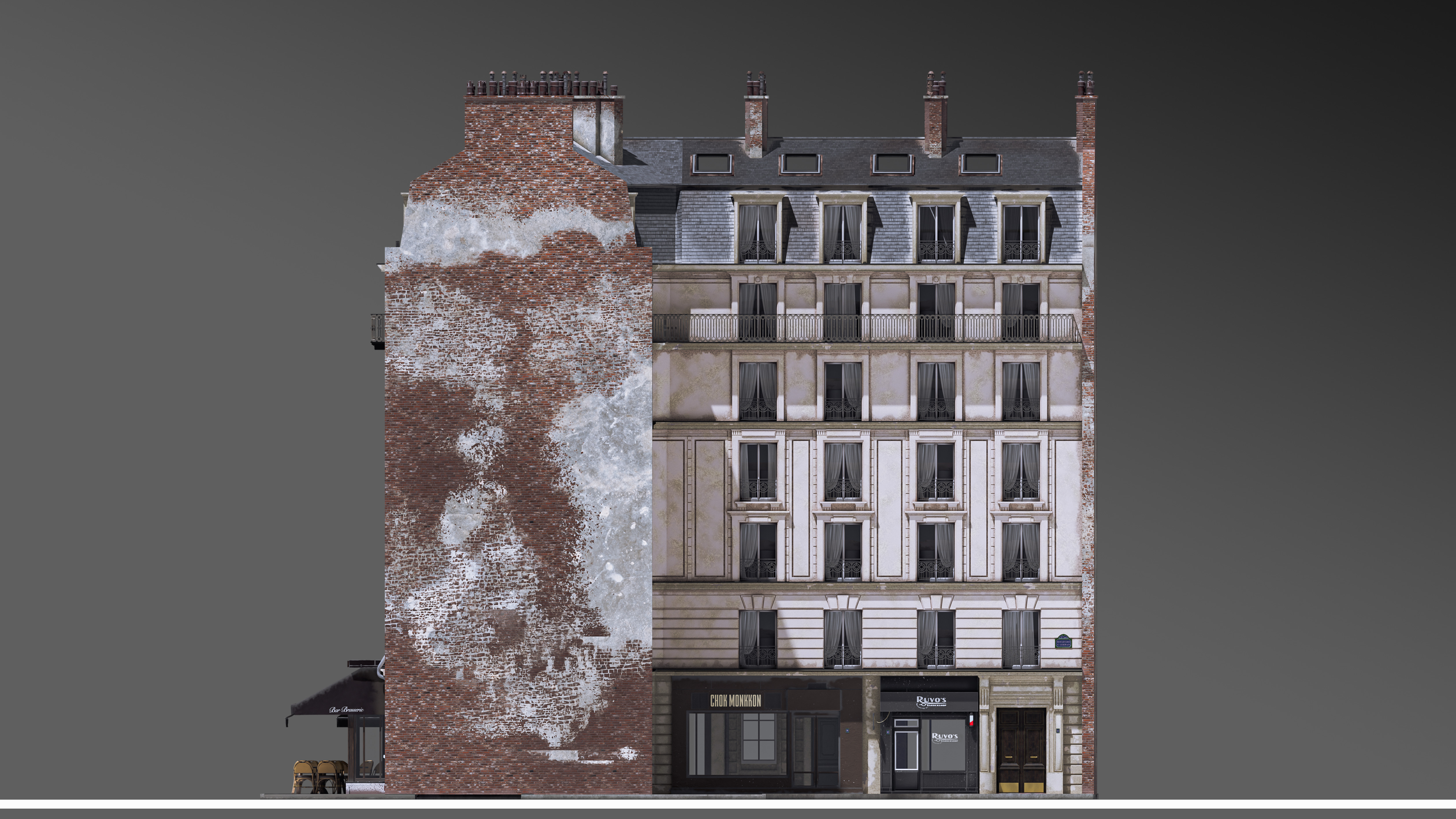 European Corner Cafe Building 3D model_8
