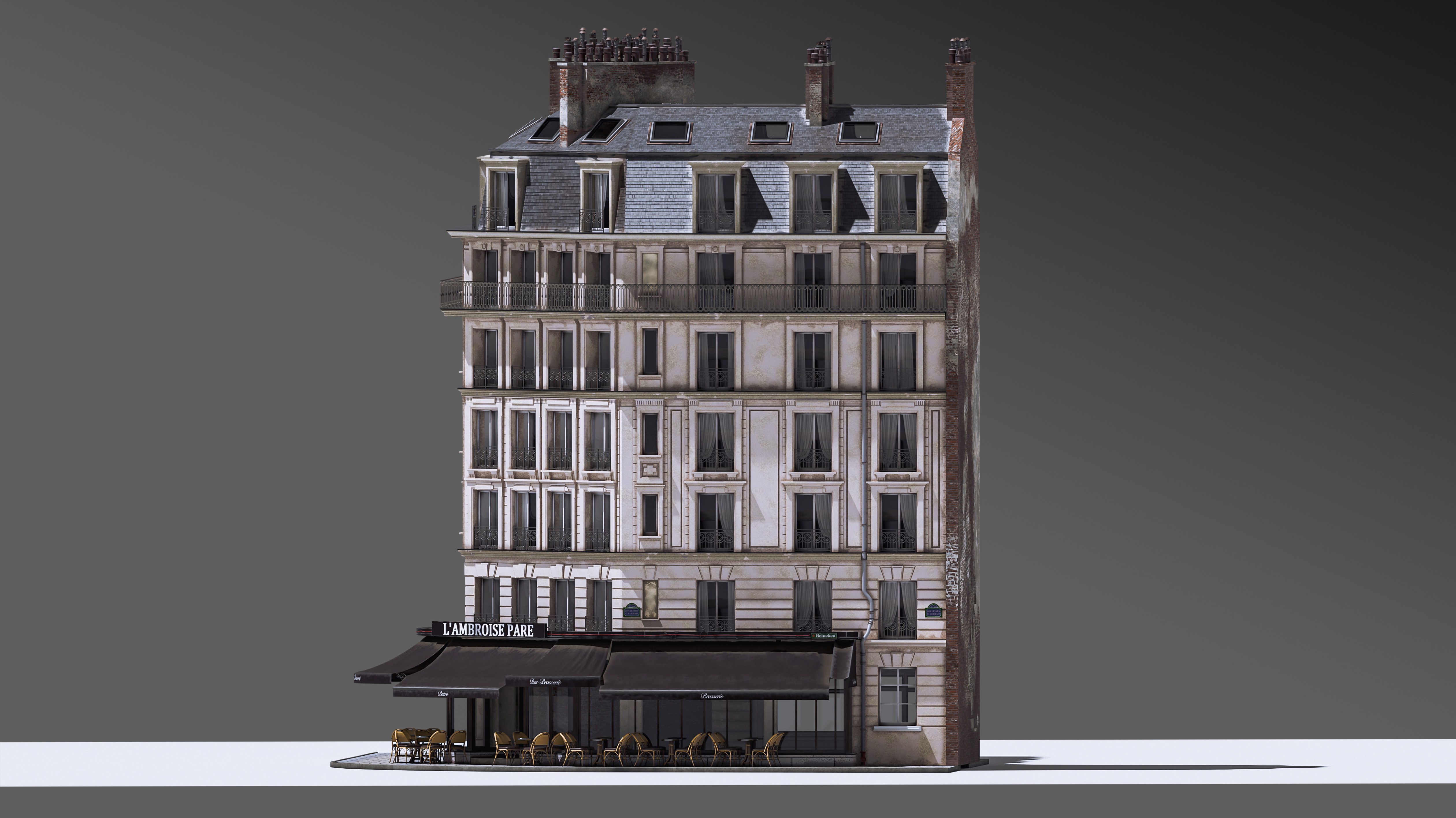 European Corner Cafe Building 3D model_14