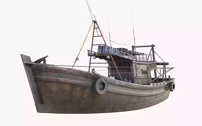 Trawler Fishing Vessel LOD Game Ready Rigged Low-poly 3D model
