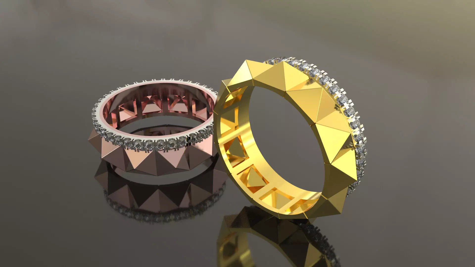 wedding band pyramid with diamonds sz 16 5 mm 3D print model