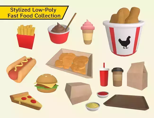 Stylized Low-Poly Fast Food Collection 