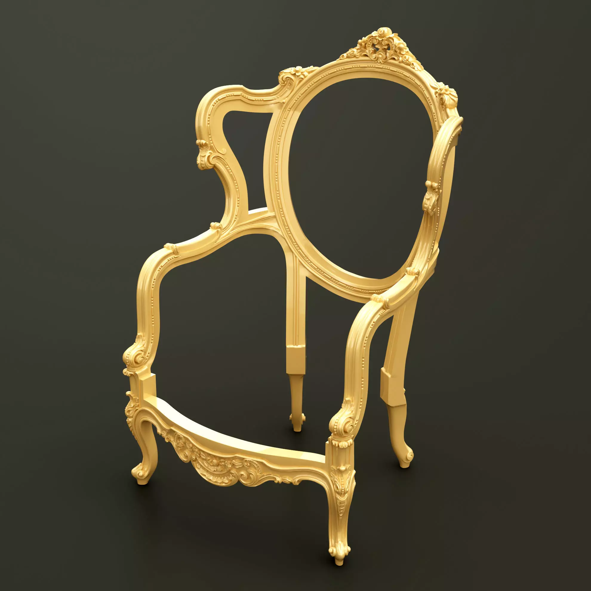Classic Baroque Style Wooden Chair Base for CNC 3D model_0