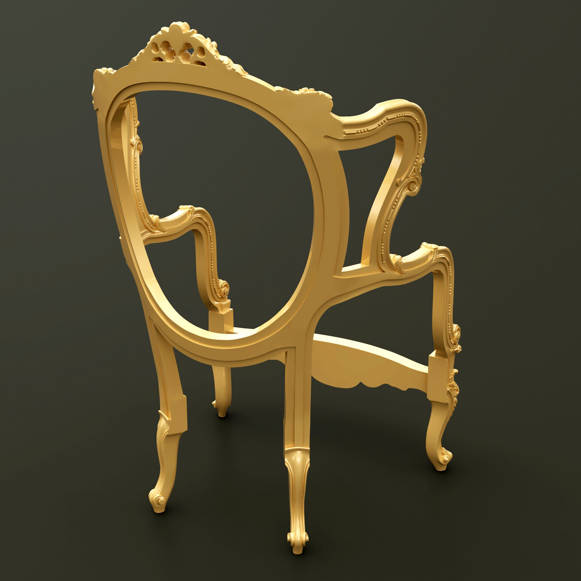 Classic Baroque Style Wooden Chair Base for CNC 3D model_1
