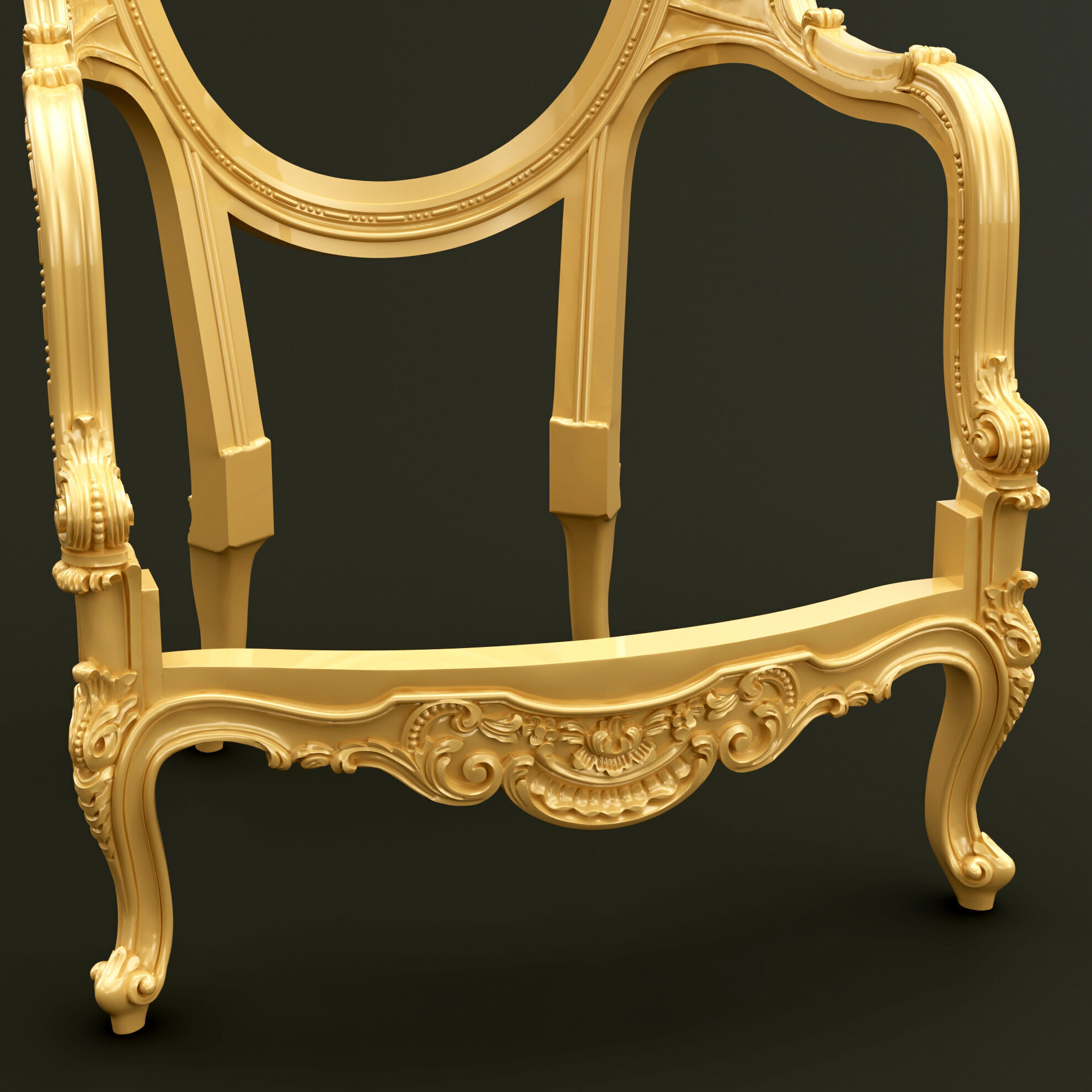 Classic Baroque Style Wooden Chair Base for CNC 3D model_3