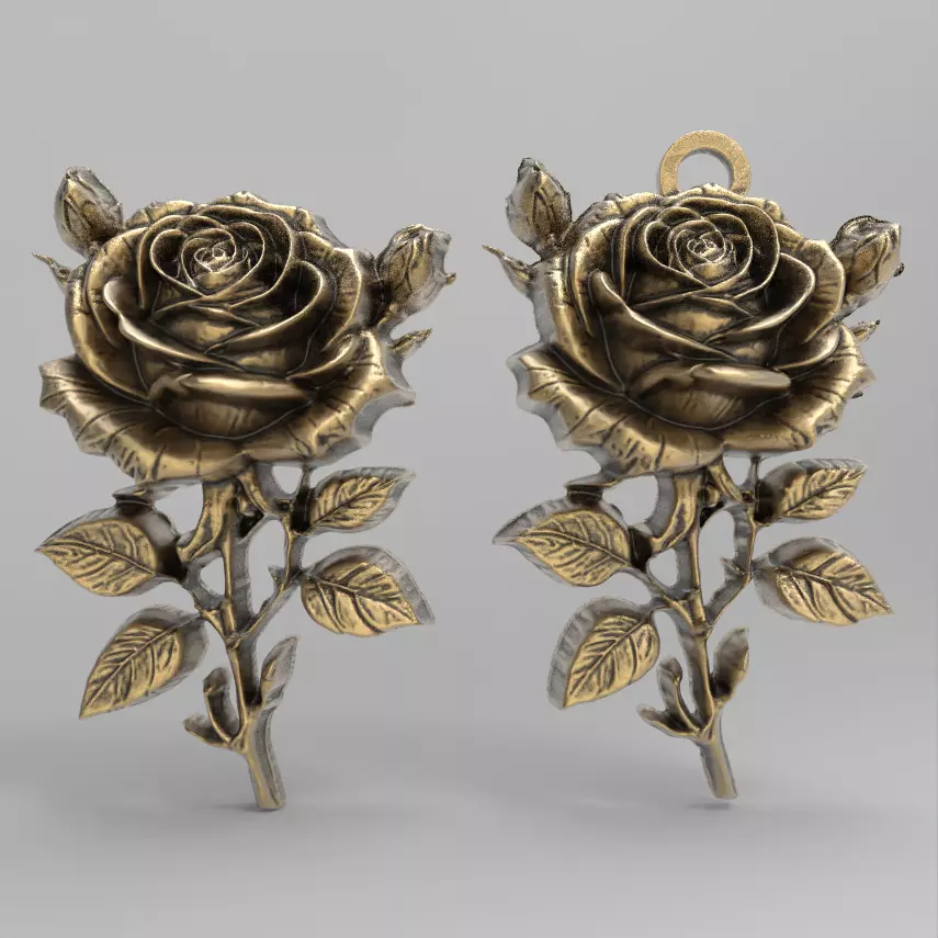 rose with leaves pentant 3dmodel baserelife 3D print model_0