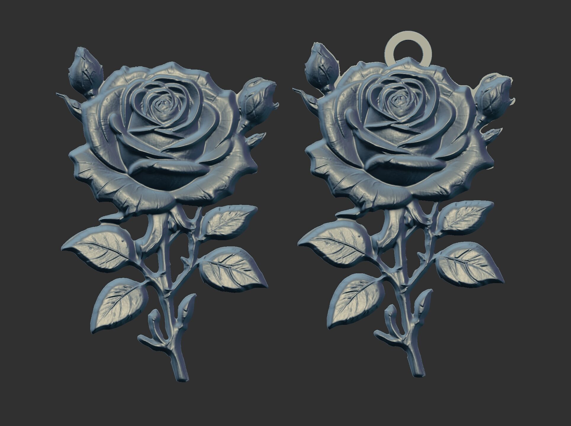 rose with leaves pentant 3dmodel baserelife 3D print model_8