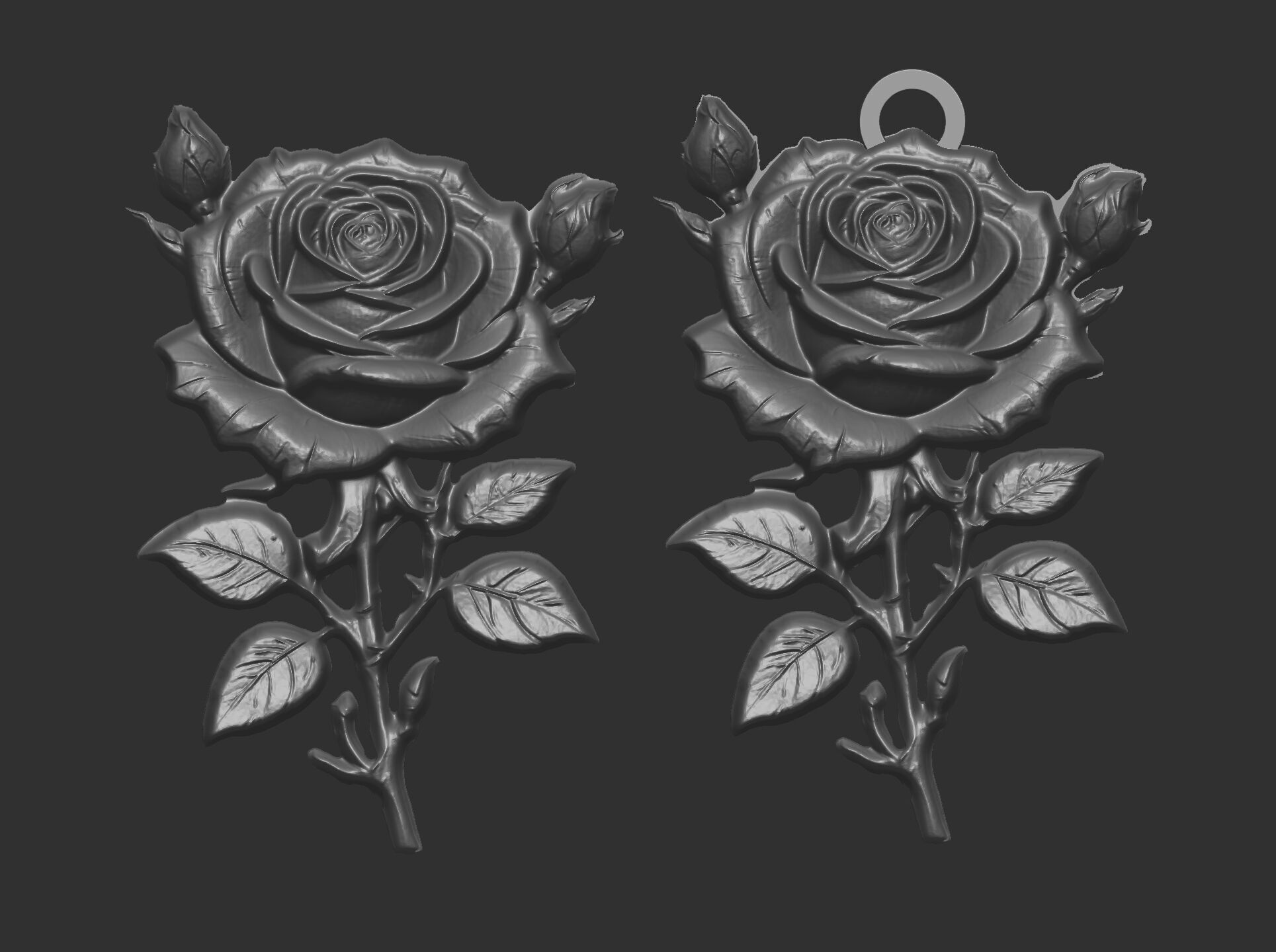 rose with leaves pentant 3dmodel baserelife 3D print model_3