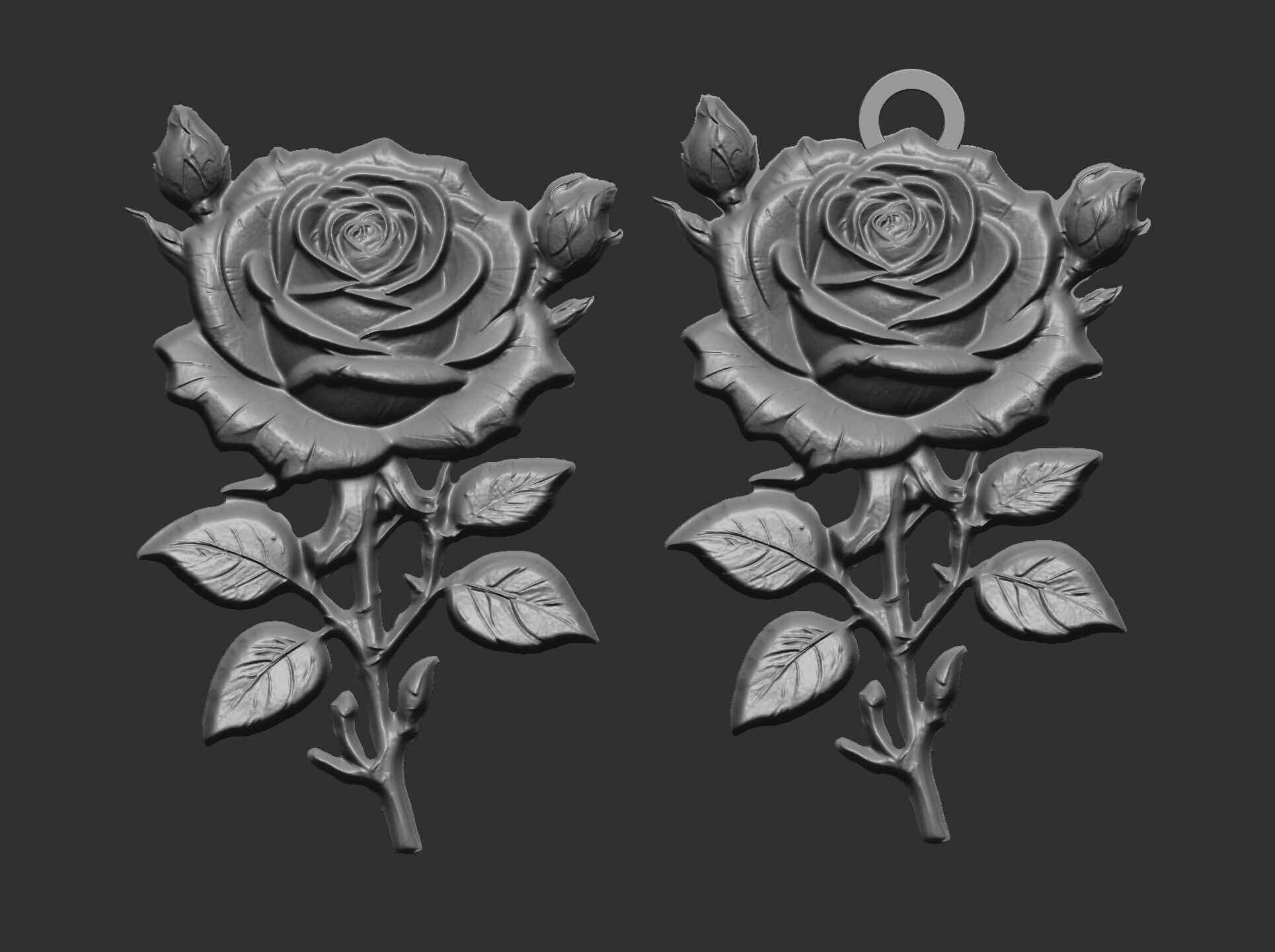 rose with leaves pentant 3dmodel baserelife 3D print model_5