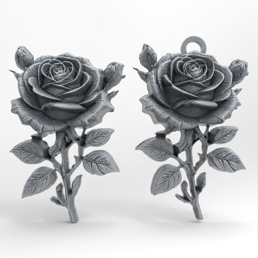 rose with leaves pentant 3dmodel baserelife 3D print model_1