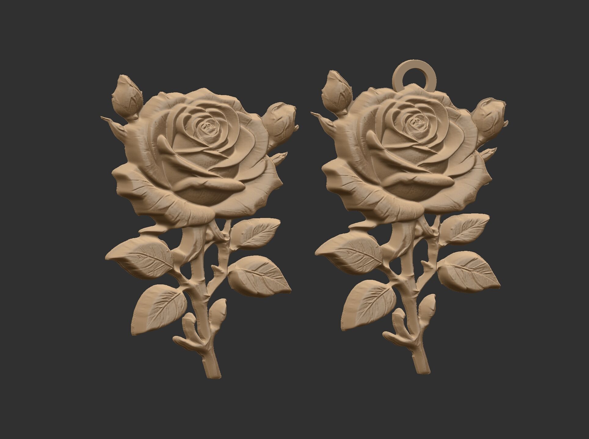 rose with leaves pentant 3dmodel baserelife 3D print model_6
