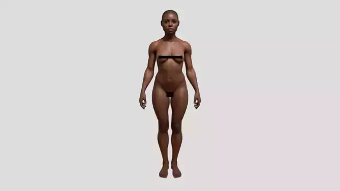 Rigged Animated Black Woman female Character Breast Low-poly 3D model