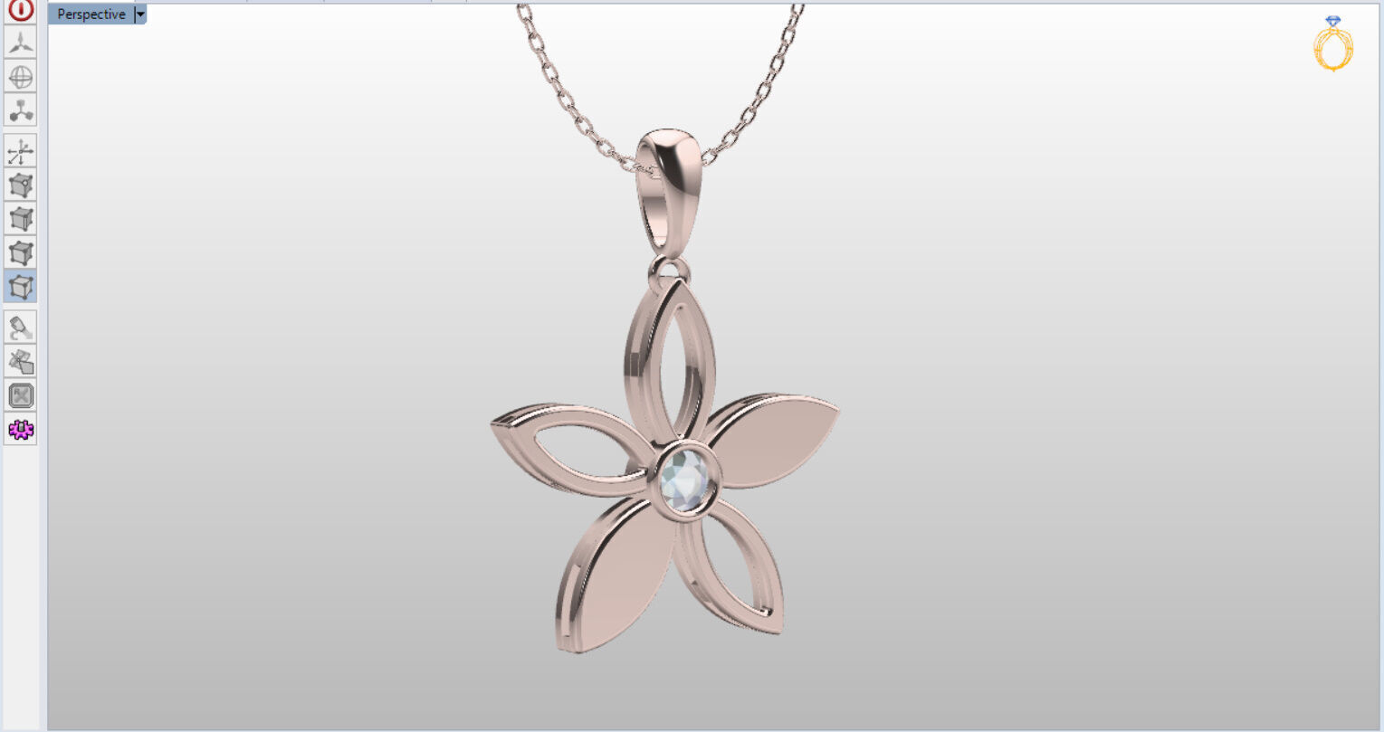 cute flower pendant with a diamond with bezel setting  3D print model_3