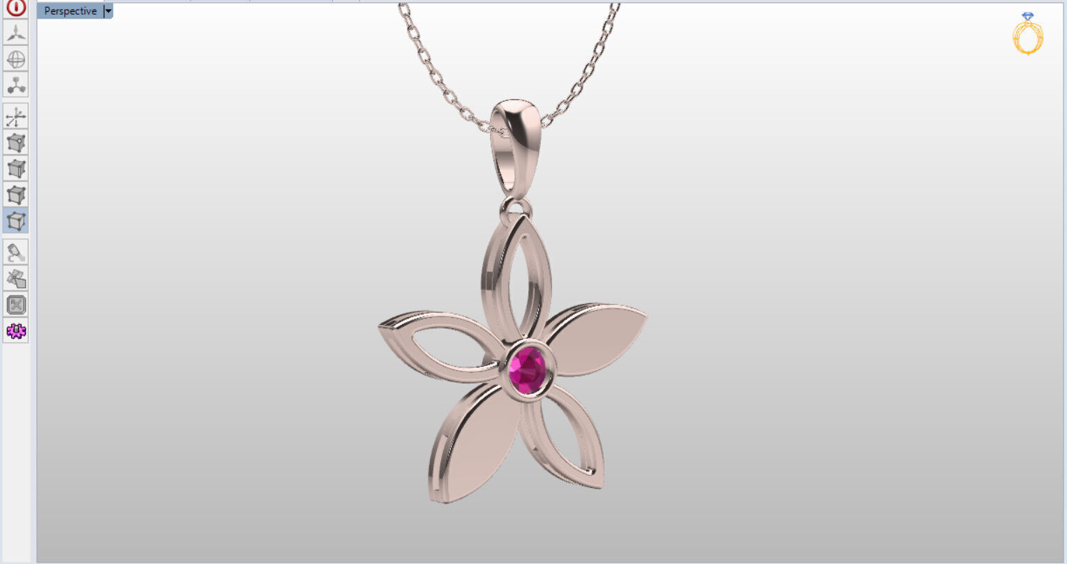 cute flower pendant with a diamond with bezel setting  3D print model_1