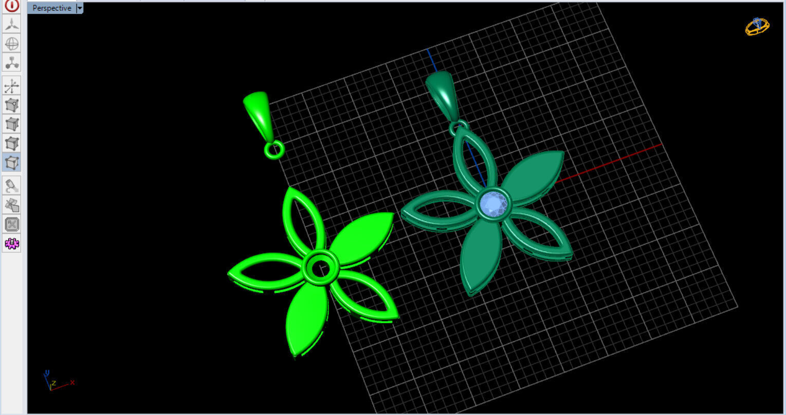 cute flower pendant with a diamond with bezel setting  3D print model_16