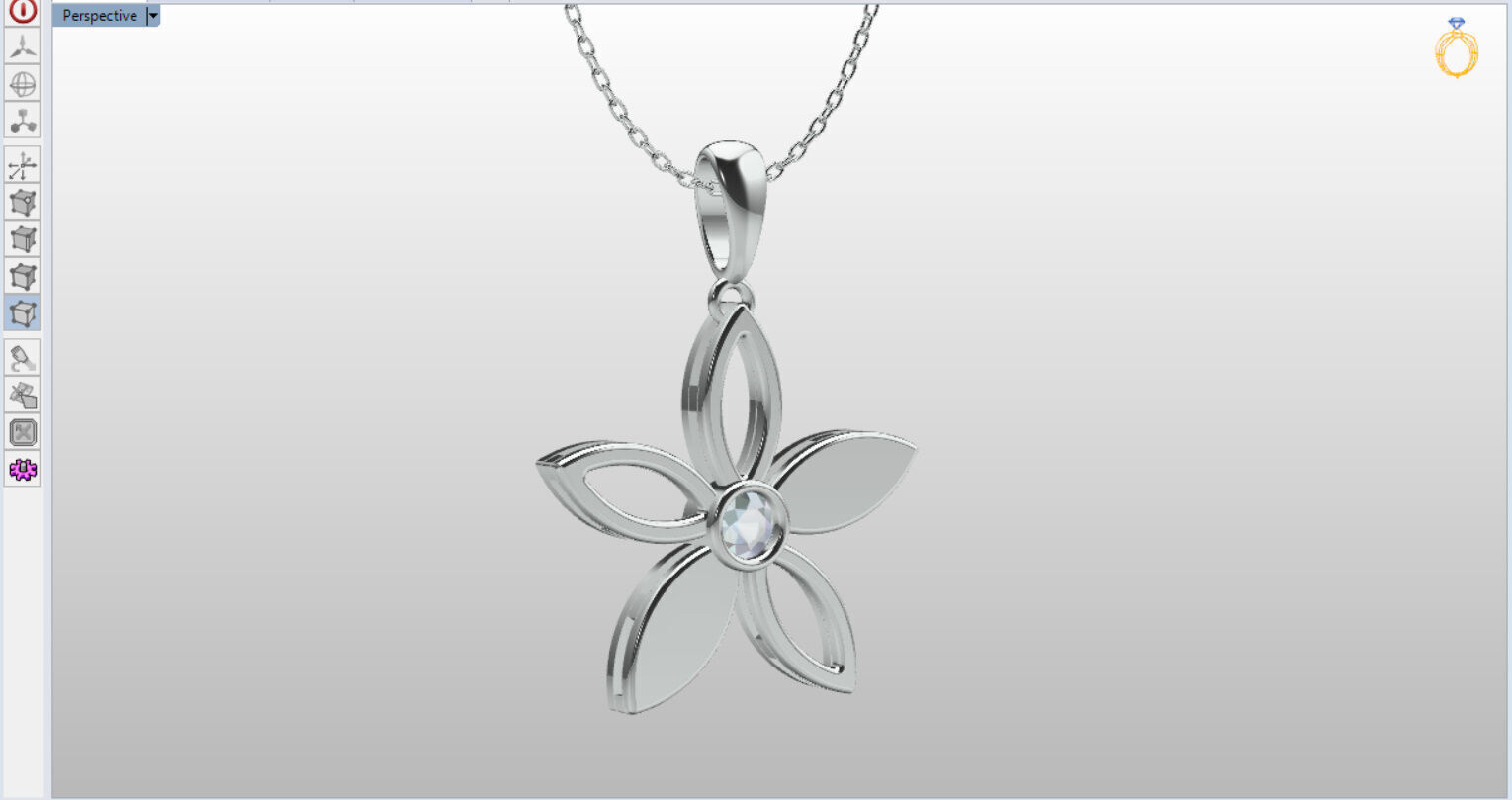cute flower pendant with a diamond with bezel setting  3D print model_2