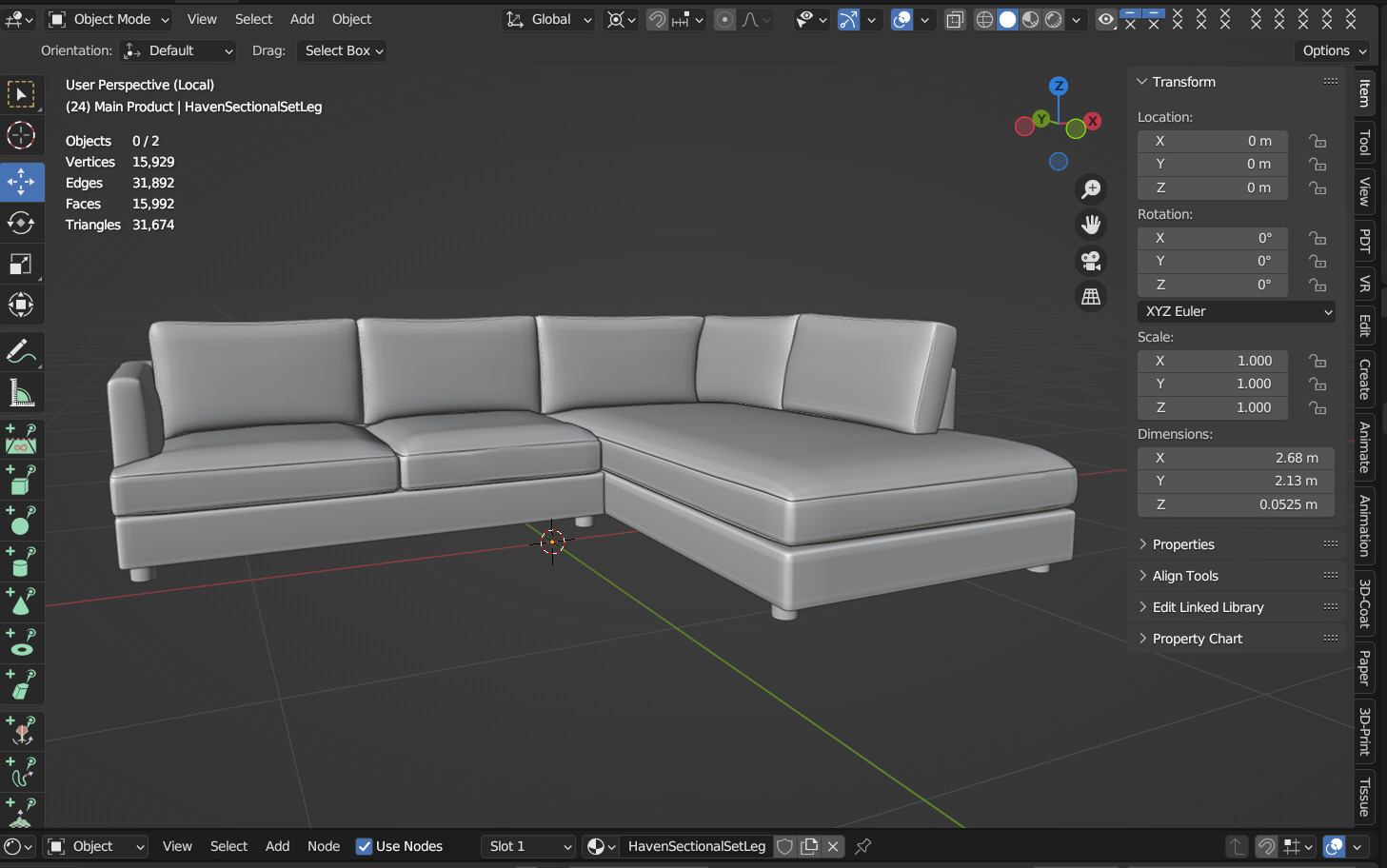 Haven Sectional Set 01 Left Arm Sofa Terminal Chaise Low-poly 3D model_13