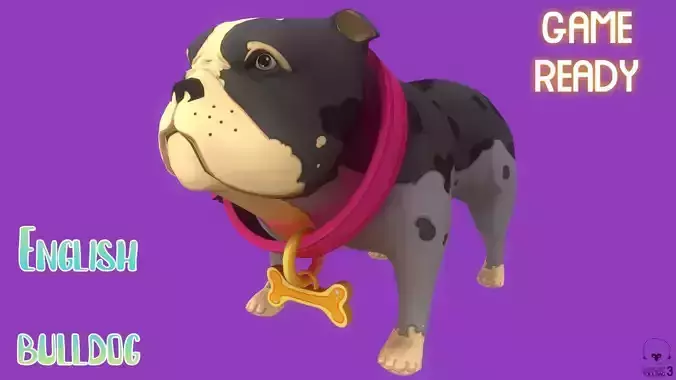 Stylized Spotted Grey English Bulldog for Games and Animation Low-poly 3D model