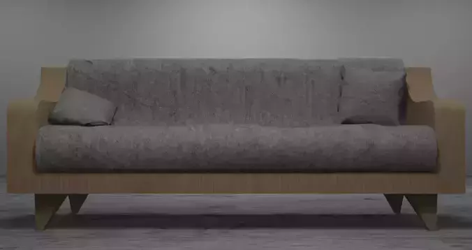 This 3D model represents an elegant wooden sofa