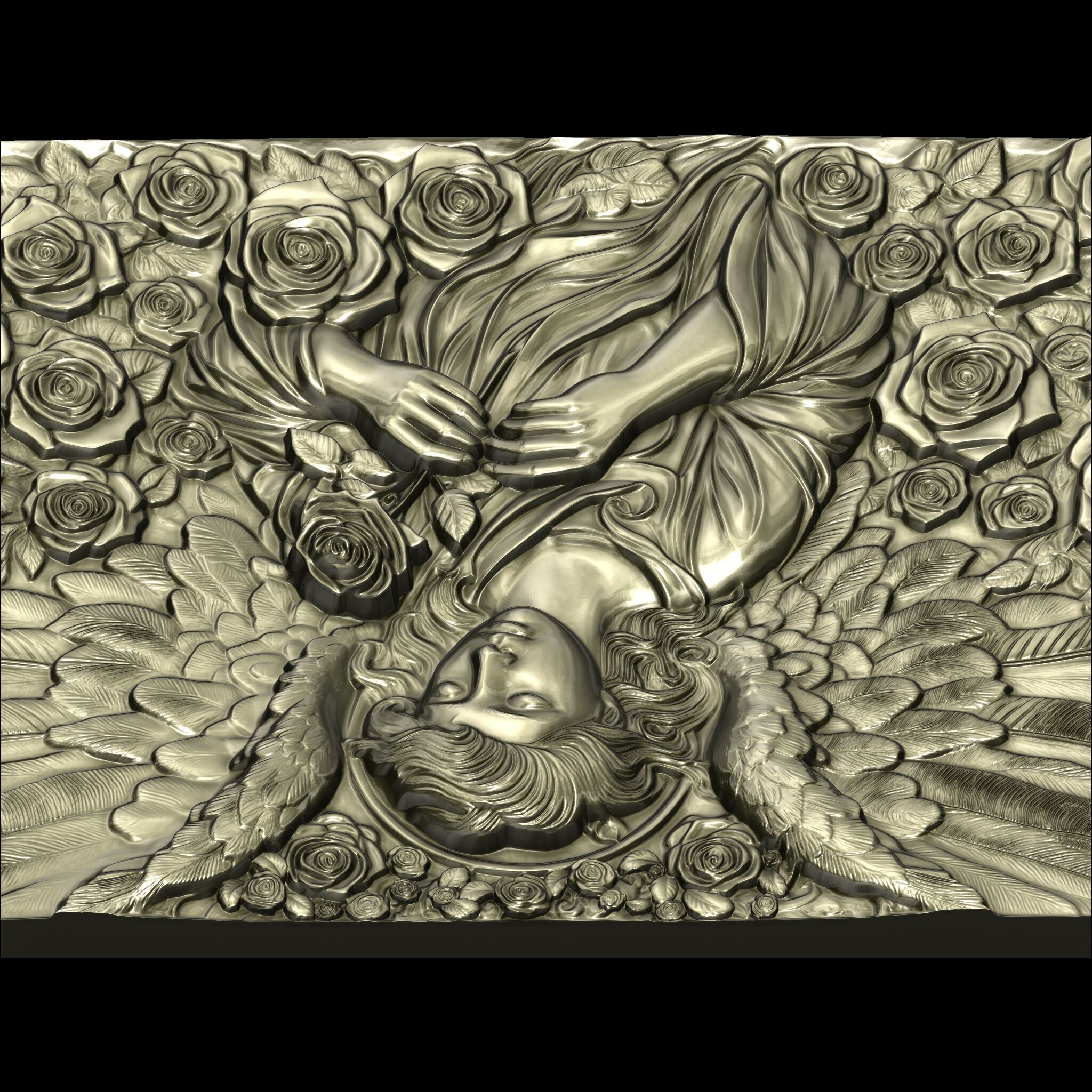 Angel of Roses STL file for 3d printing or CNC or Wood Engraving 3D print model_11