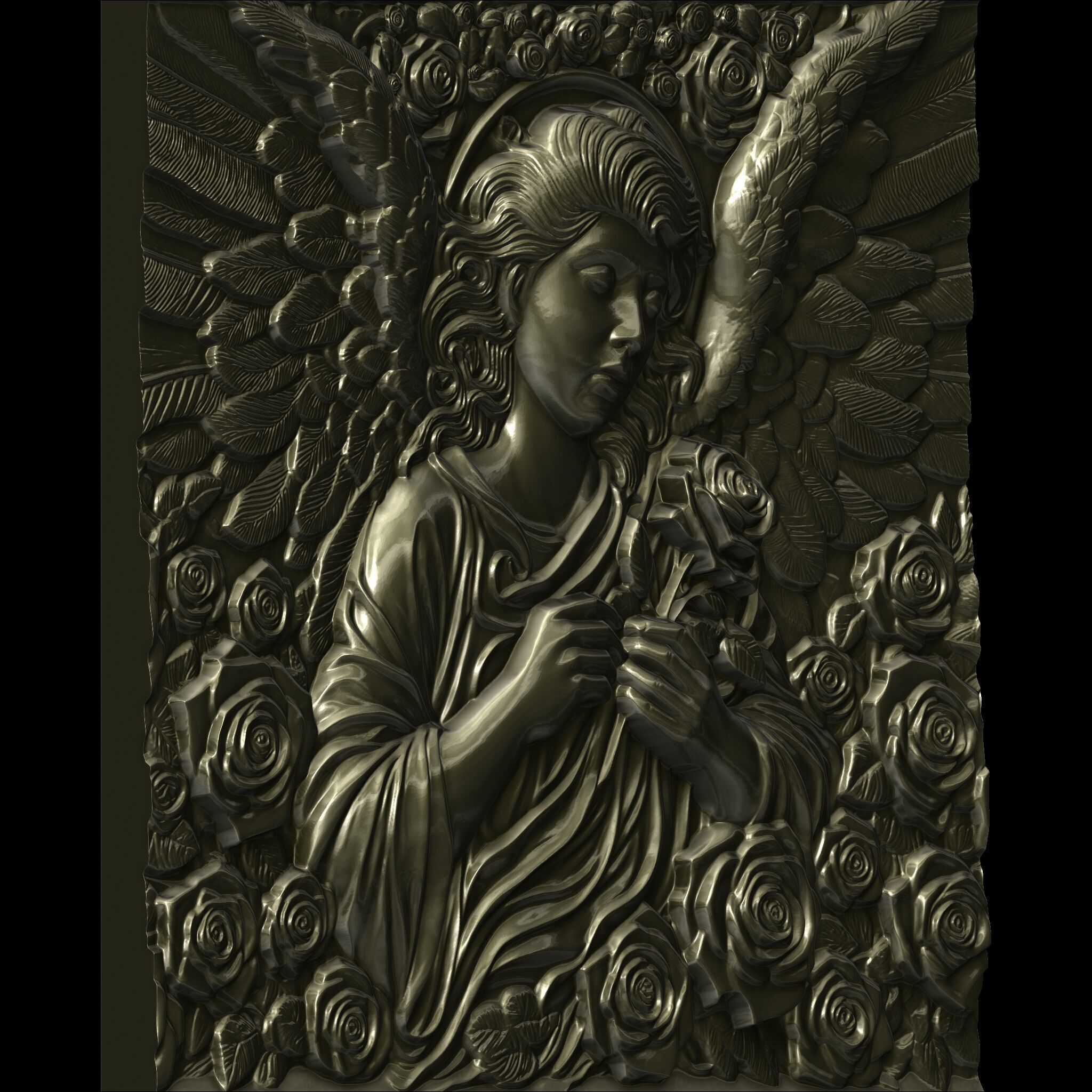 Angel of Roses STL file for 3d printing or CNC or Wood Engraving 3D print model_5