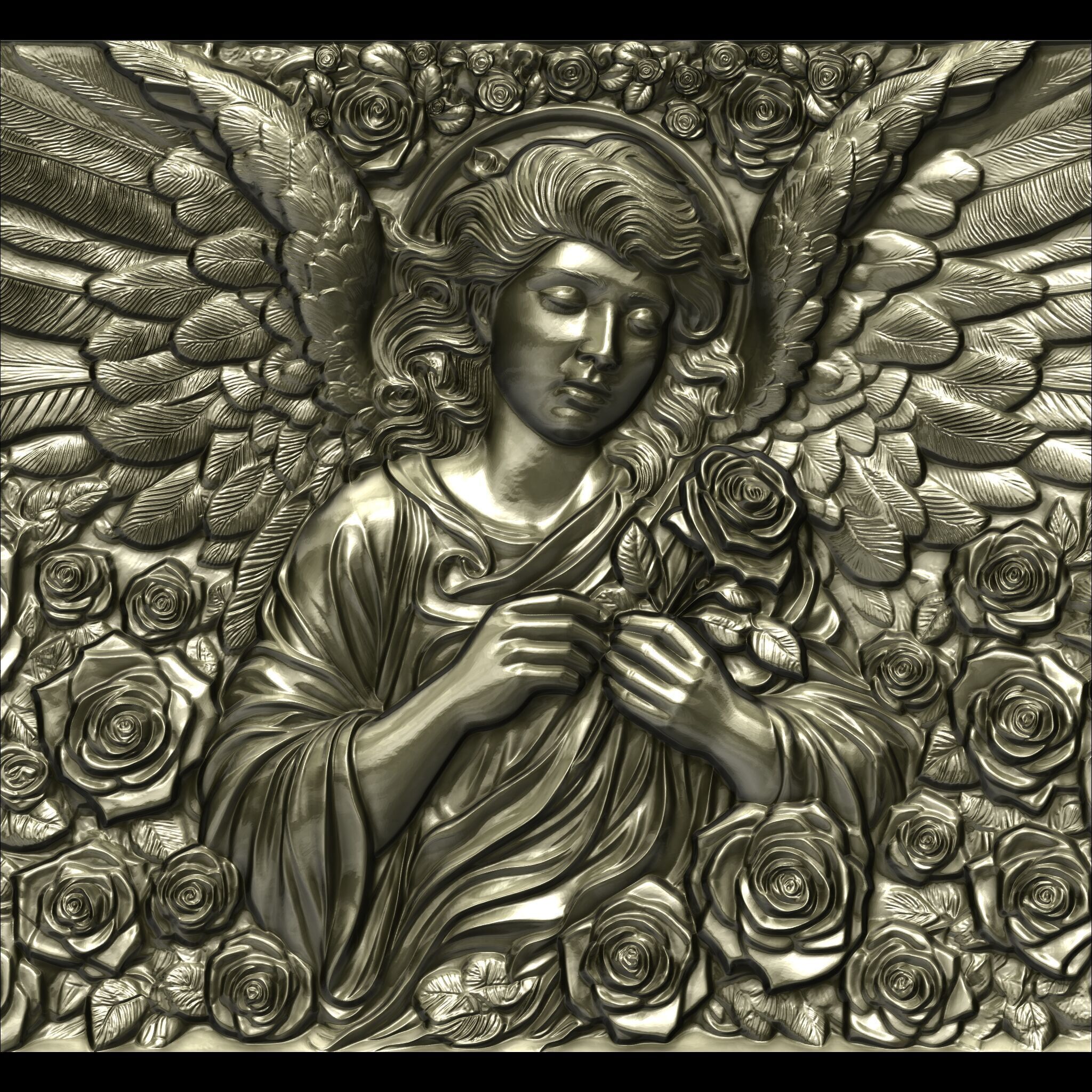 Angel of Roses STL file for 3d printing or CNC or Wood Engraving 3D print model_4