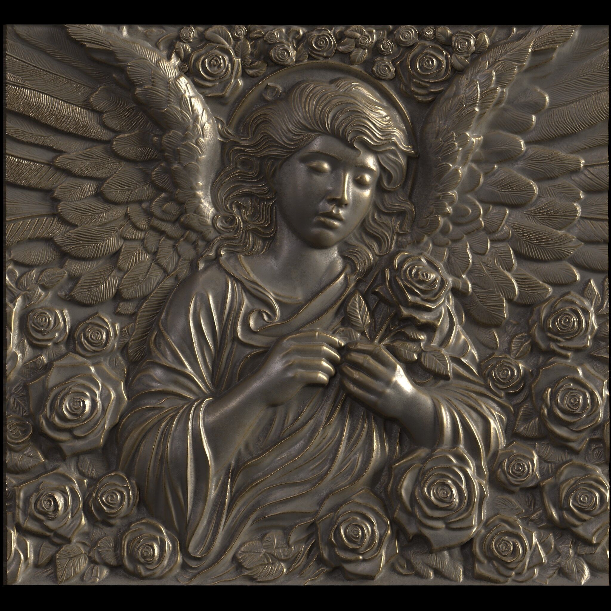 Angel of Roses STL file for 3d printing or CNC or Wood Engraving 3D print model_3