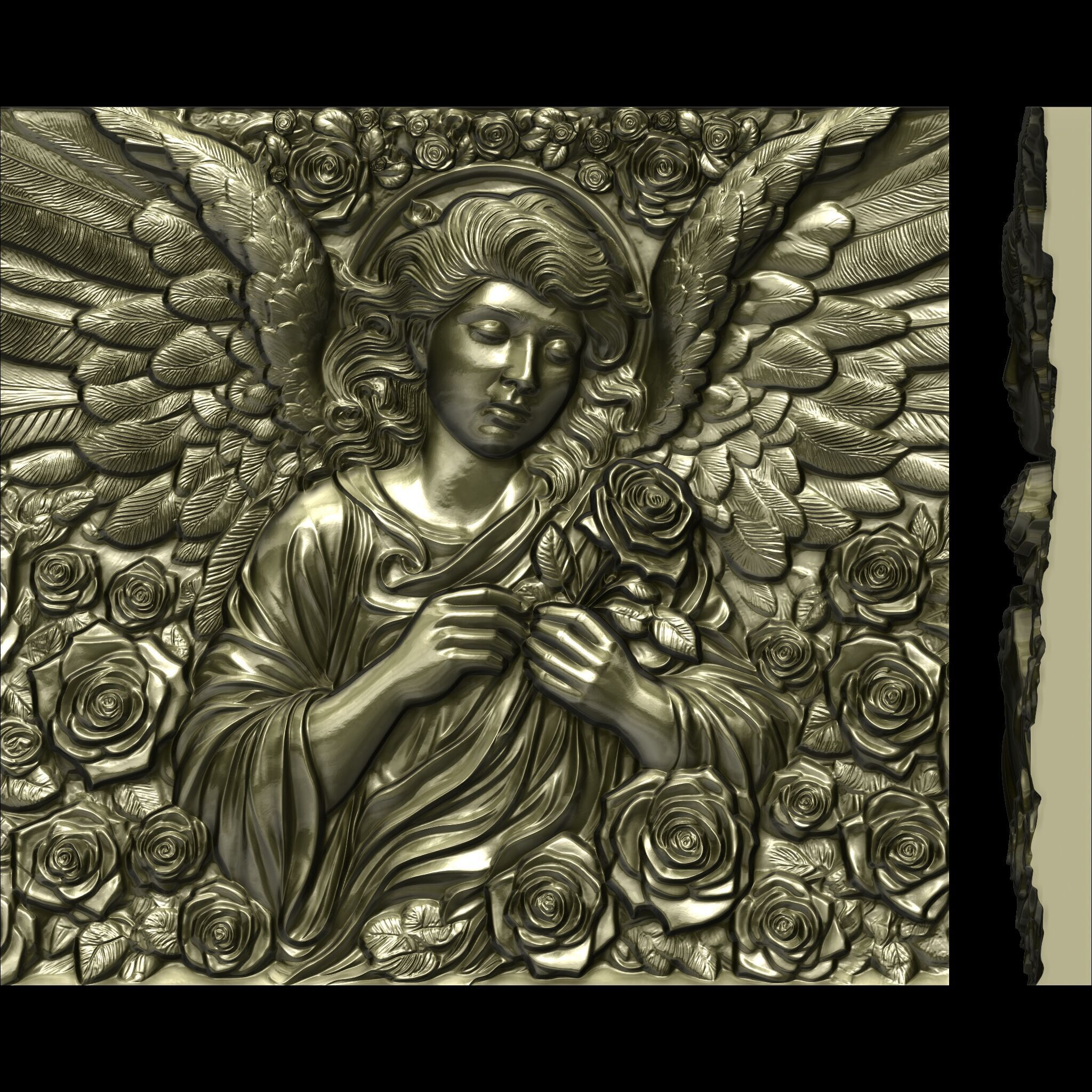 Angel of Roses STL file for 3d printing or CNC or Wood Engraving 3D print model_2
